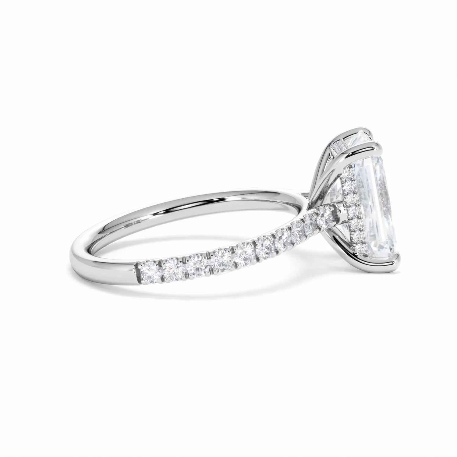 Amora Radiant 3.00ct Hidden Halo Lab Diamond Engagement Ring With Side Stones Set in 18K White Gold - Image 31