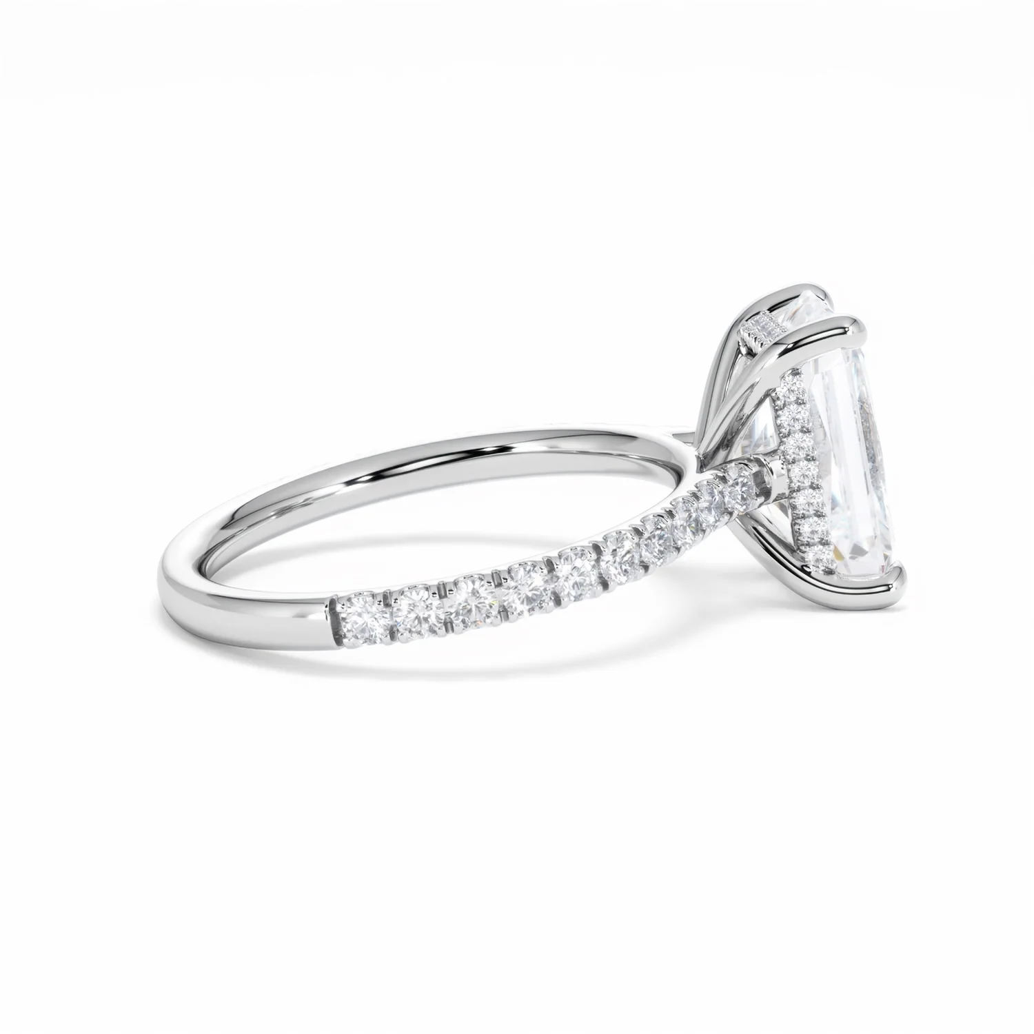Amora Radiant 3.00ct Hidden Halo Lab Diamond Engagement Ring With Side Stones Set in 18K White Gold - Image 32