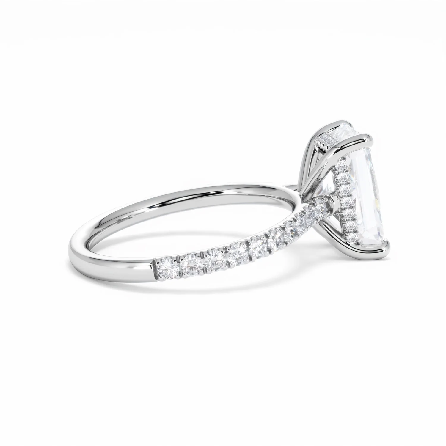 Amora Radiant 3.00ct Hidden Halo Lab Diamond Engagement Ring With Side Stones Set in 18K White Gold - Image 33