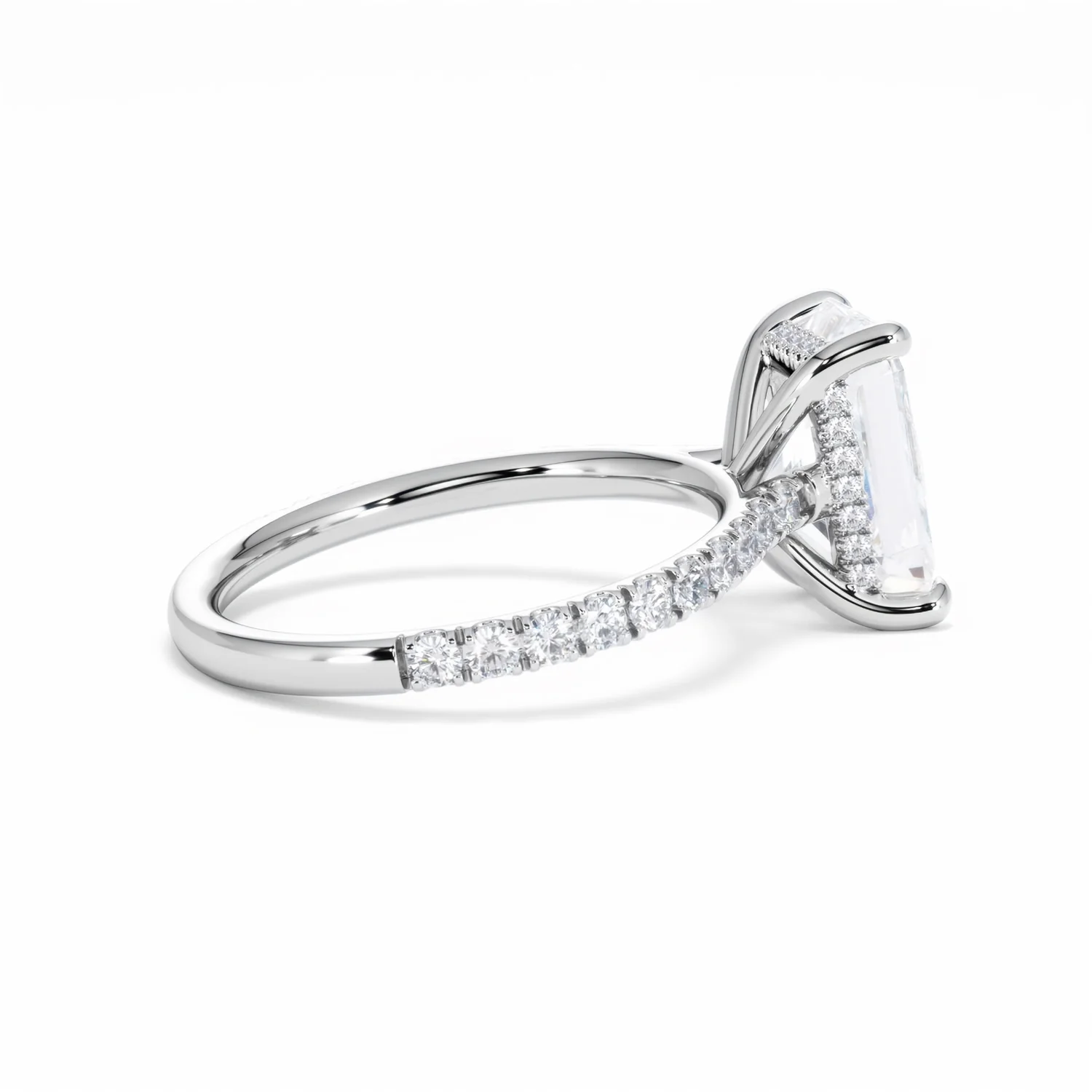 Amora Radiant 3.00ct Hidden Halo Lab Diamond Engagement Ring With Side Stones Set in 18K White Gold - Image 34
