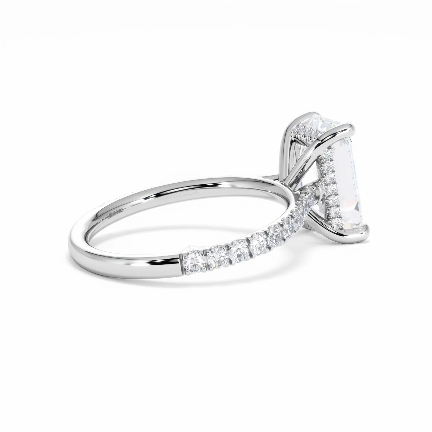 Amora Radiant 3.00ct Hidden Halo Lab Diamond Engagement Ring With Side Stones Set in 18K White Gold - Image 36