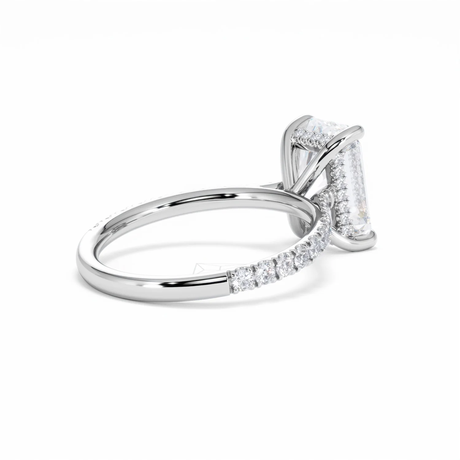 Amora Radiant 3.00ct Hidden Halo Lab Diamond Engagement Ring With Side Stones Set in 18K White Gold - Image 39
