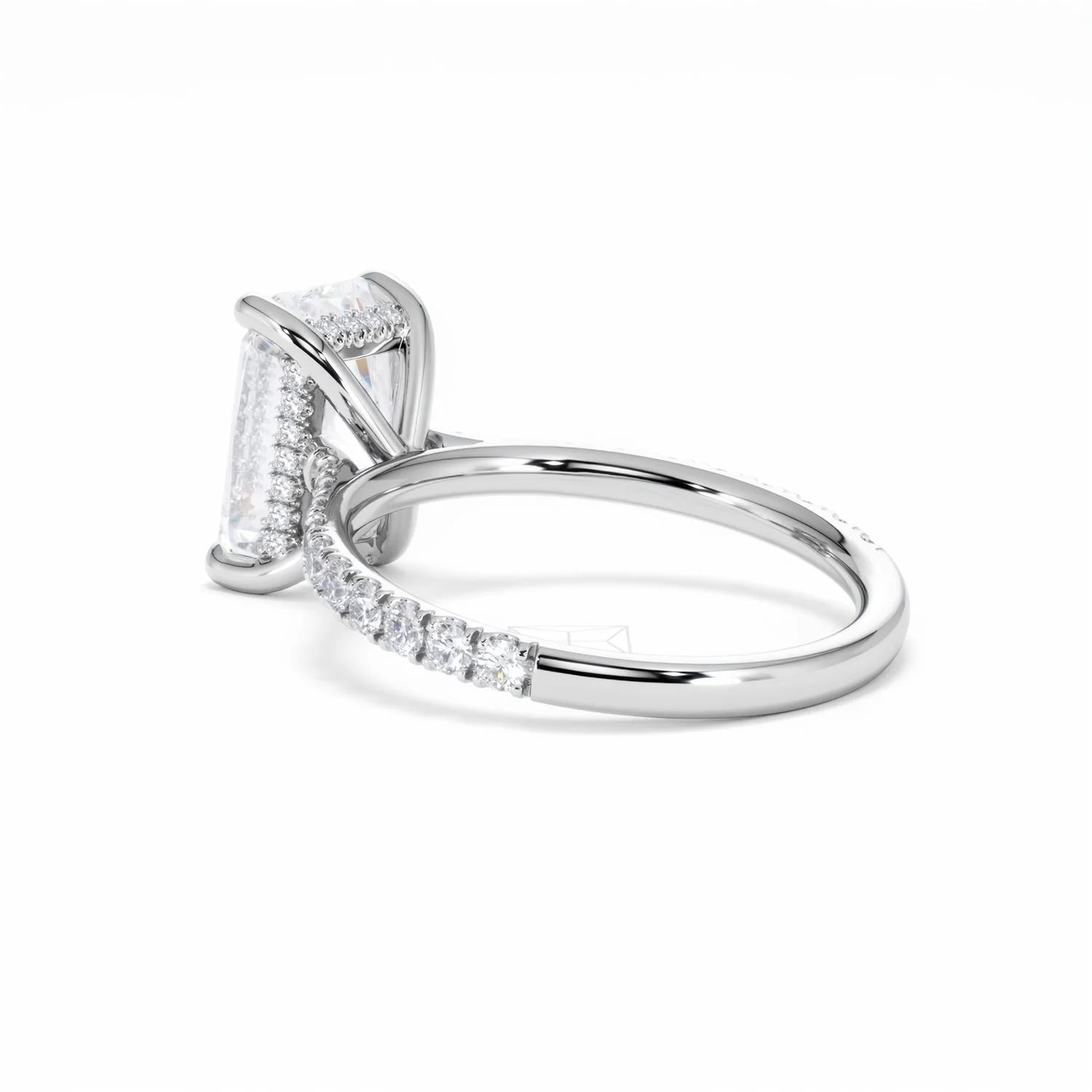 Amora Radiant 3.00ct Hidden Halo Lab Diamond Engagement Ring With Side Stones Set in 18K White Gold - Image 60