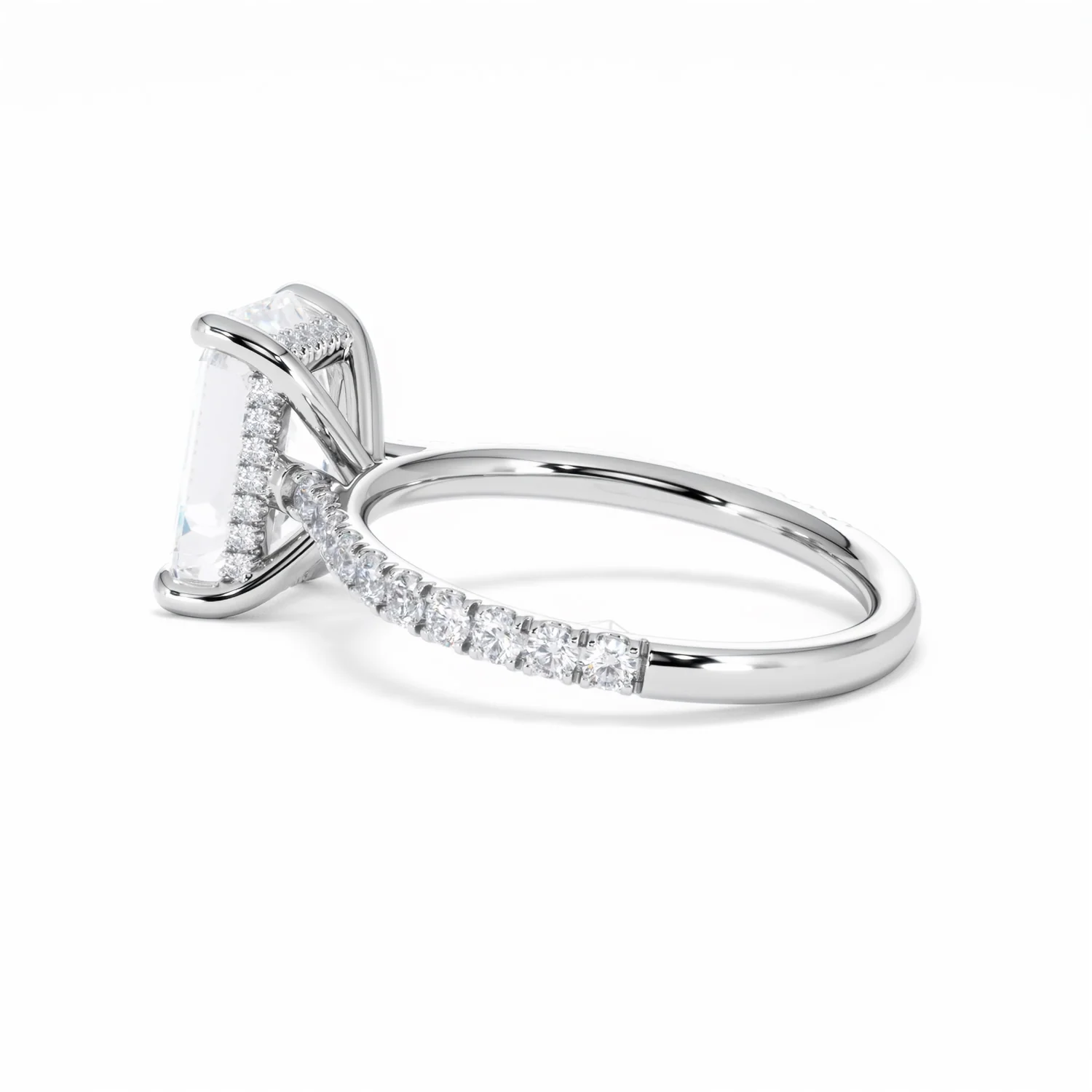 Amora Radiant 3.00ct Hidden Halo Lab Diamond Engagement Ring With Side Stones Set in 18K White Gold - Image 64