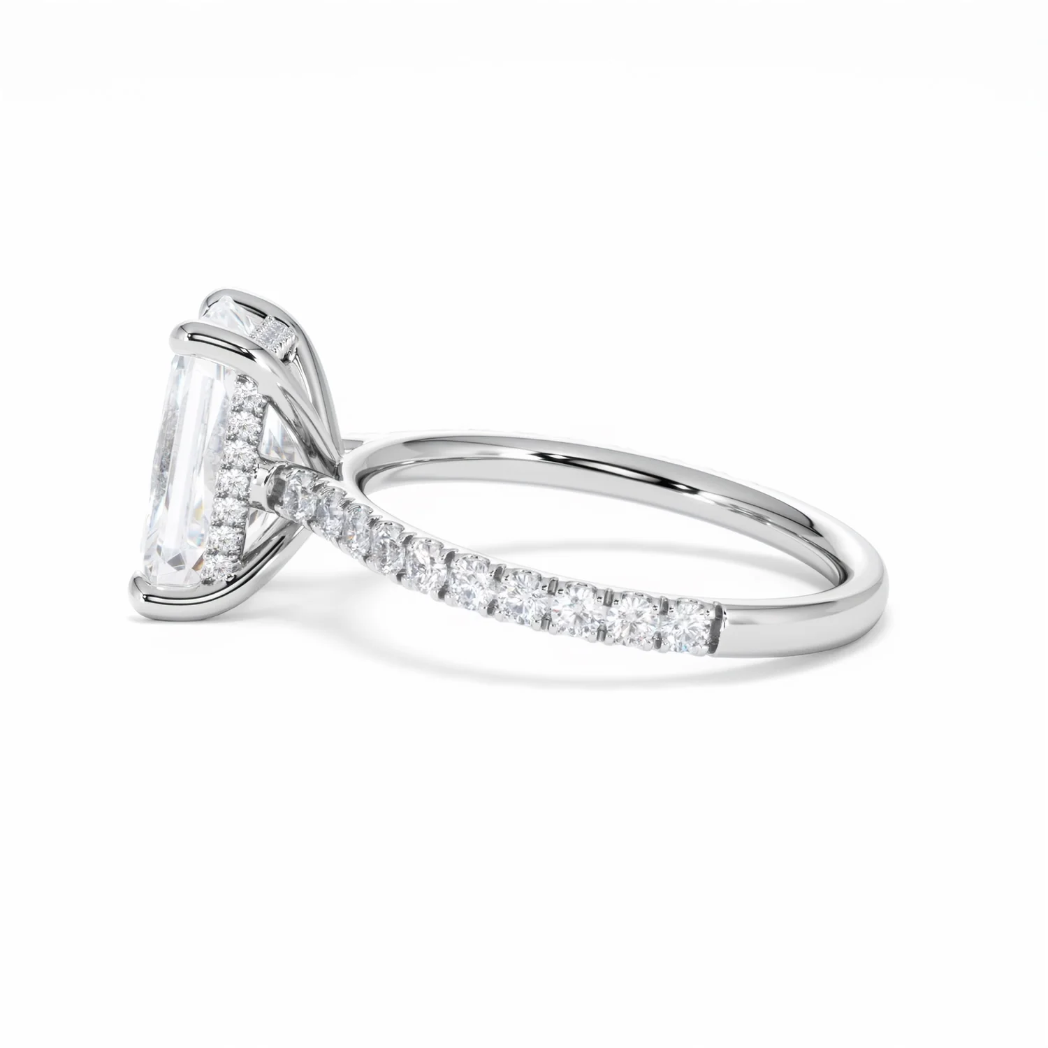 Amora Radiant 3.00ct Hidden Halo Lab Diamond Engagement Ring With Side Stones Set in 18K White Gold - Image 68