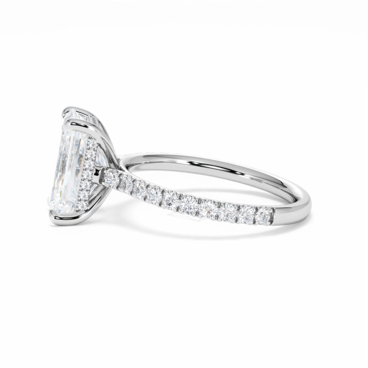 Amora Radiant 3.00ct Hidden Halo Lab Diamond Engagement Ring With Side Stones Set in 18K White Gold - Image 71