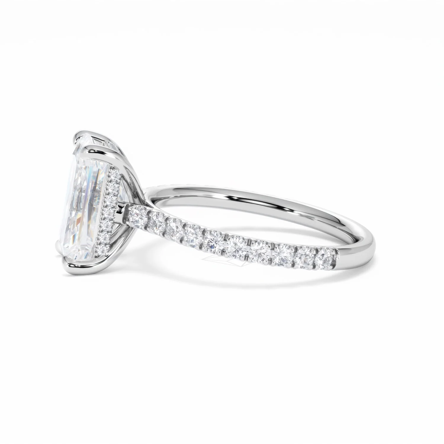 Amora Radiant 3.00ct Hidden Halo Lab Diamond Engagement Ring With Side Stones Set in 18K White Gold - Image 72