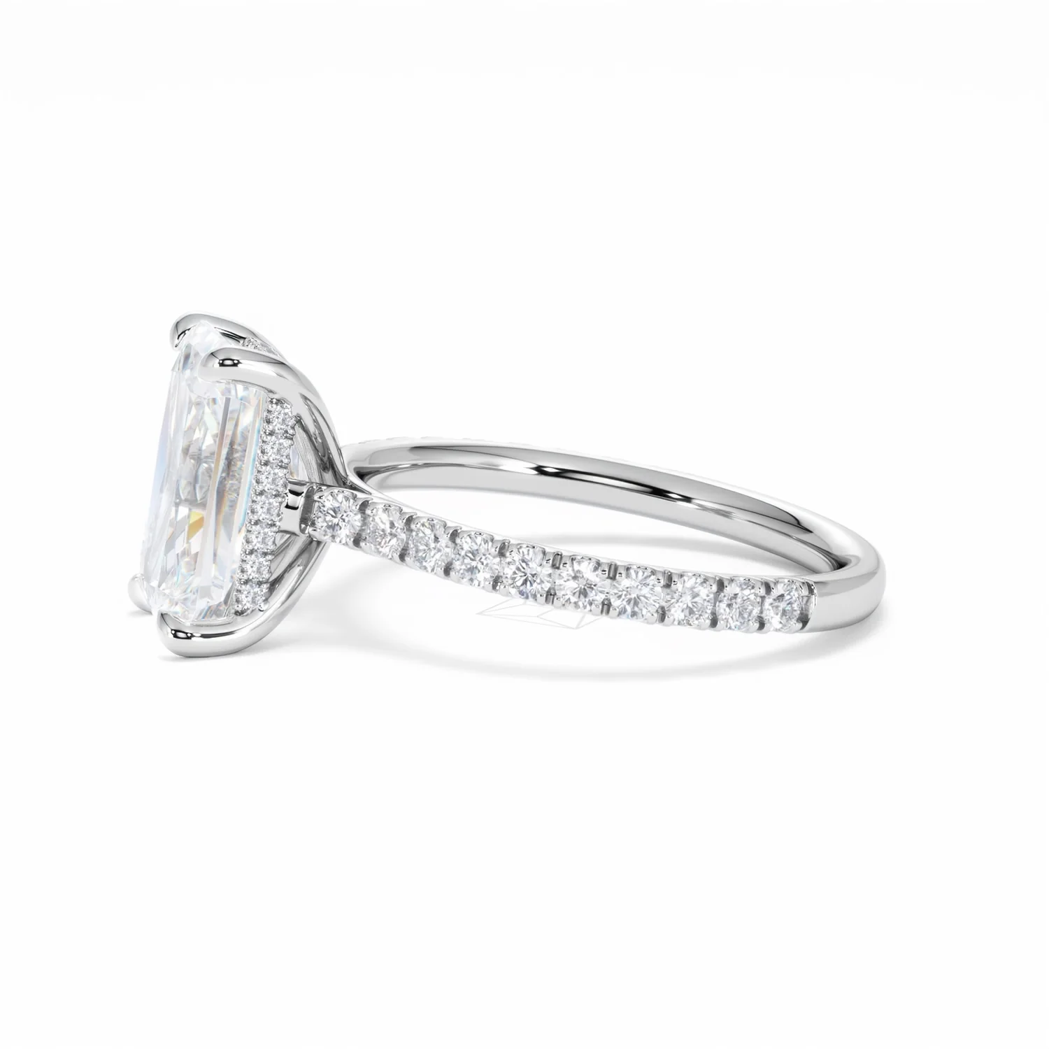 Amora Radiant 3.00ct Hidden Halo Lab Diamond Engagement Ring With Side Stones Set in 18K White Gold - Image 73