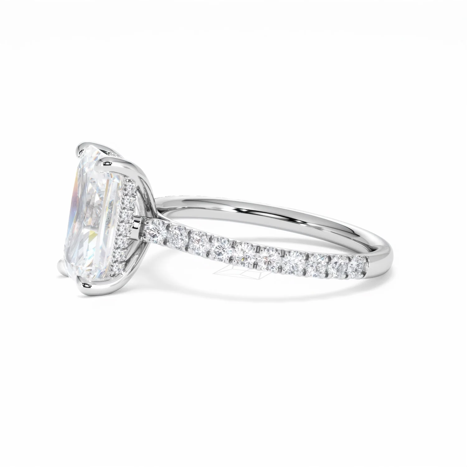 Amora Radiant 3.00ct Hidden Halo Lab Diamond Engagement Ring With Side Stones Set in 18K White Gold - Image 74