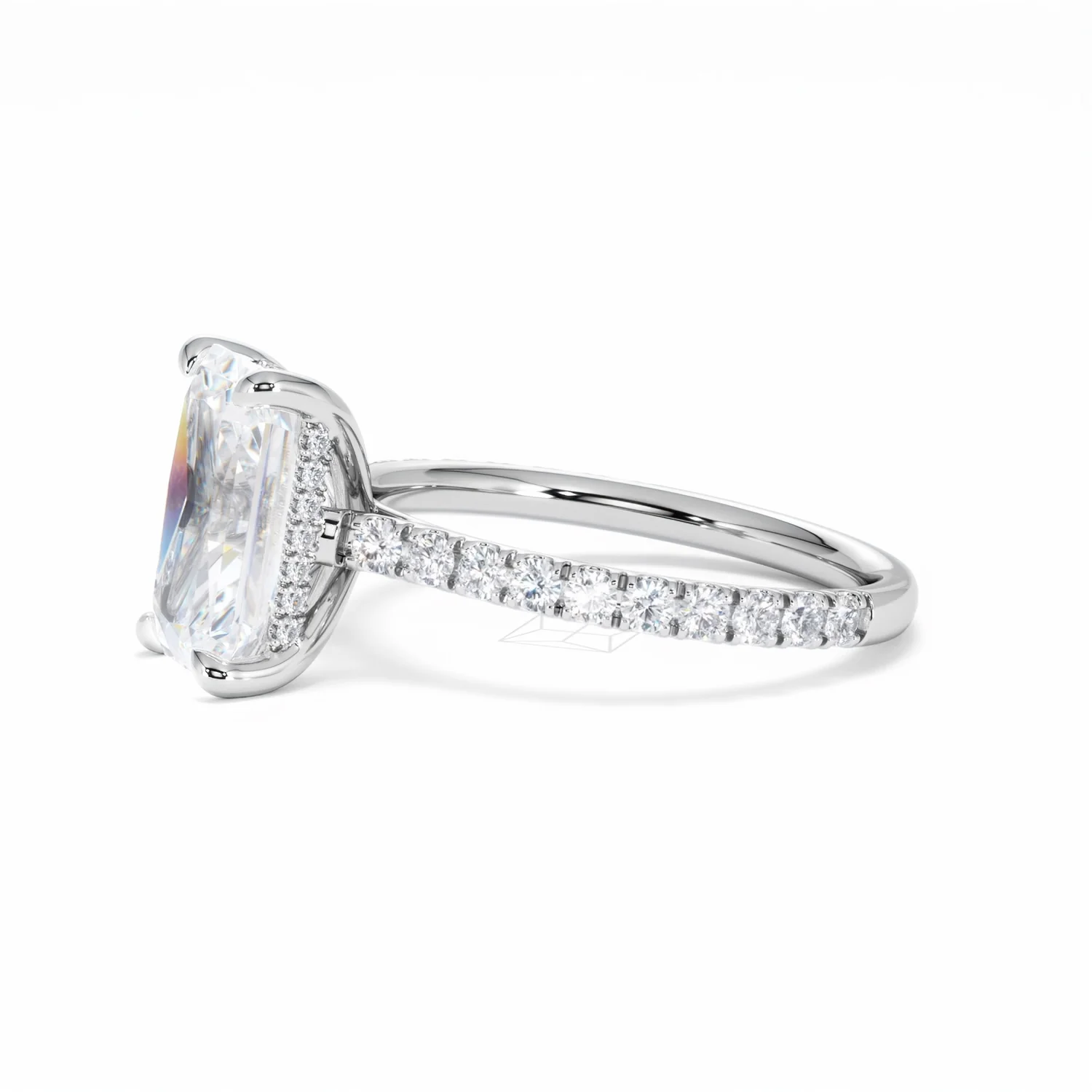 Amora Radiant 3.00ct Hidden Halo Lab Diamond Engagement Ring With Side Stones Set in 18K White Gold - Image 75