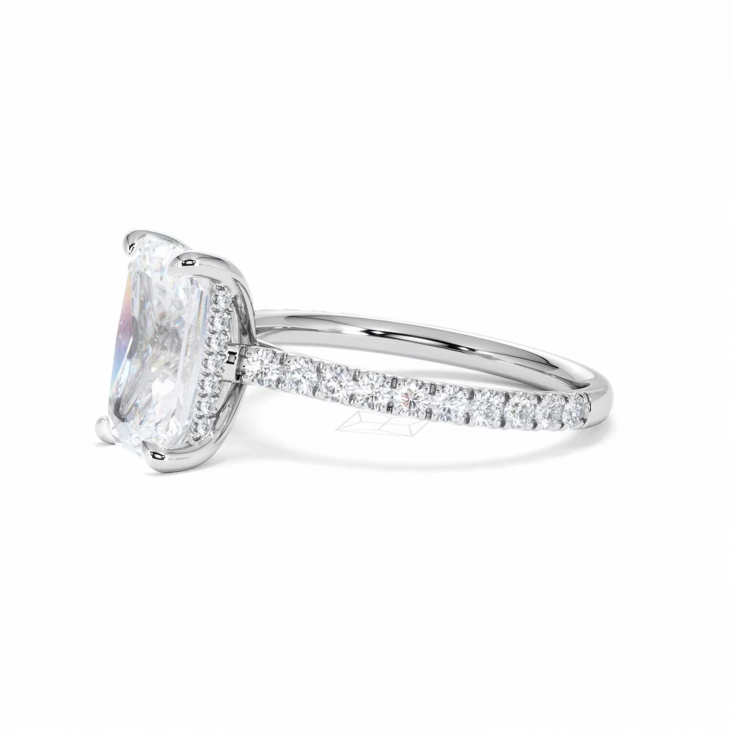 Amora Radiant 3.00ct Hidden Halo Lab Diamond Engagement Ring With Side Stones Set in 18K White Gold - Image 76