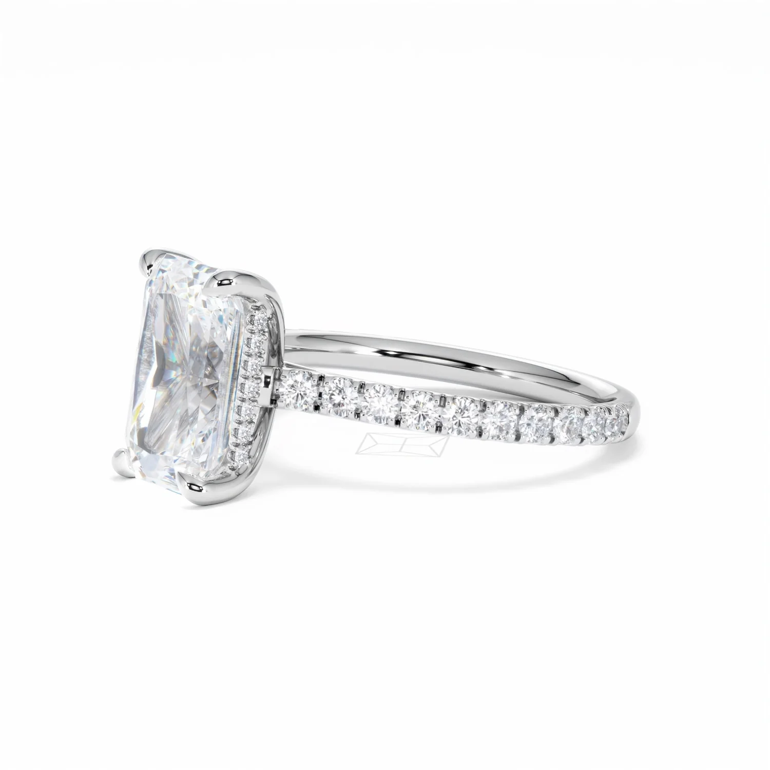 Amora Radiant 3.00ct Hidden Halo Lab Diamond Engagement Ring With Side Stones Set in 18K White Gold - Image 78