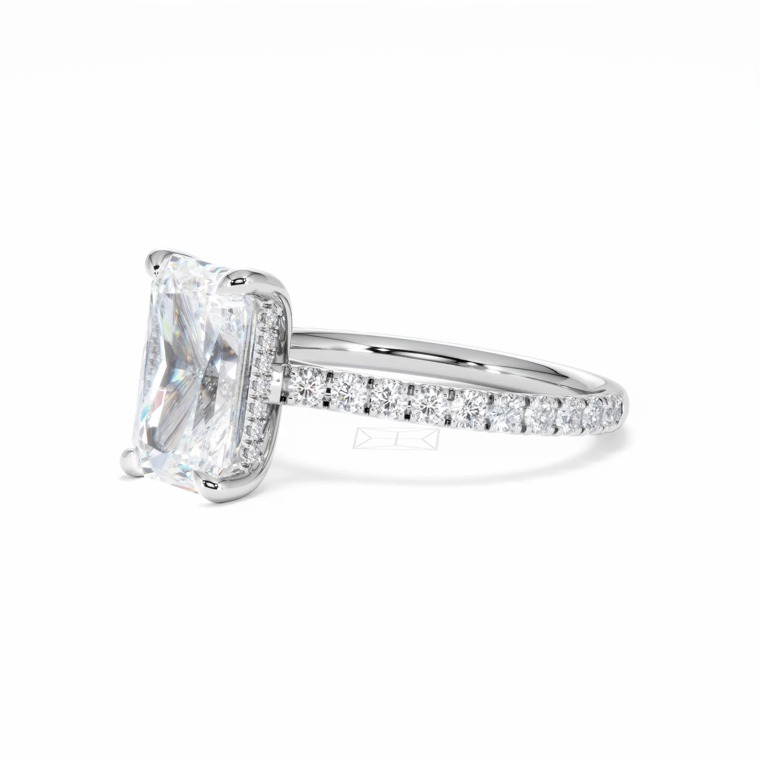 Amora Radiant 3.00ct Hidden Halo Lab Diamond Engagement Ring With Side Stones Set in 18K White Gold - Image 79