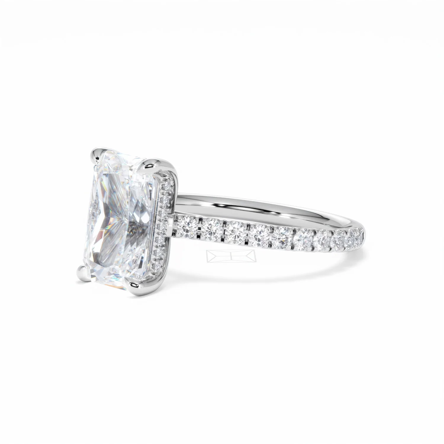 Amora Radiant 3.00ct Hidden Halo Lab Diamond Engagement Ring With Side Stones Set in 18K White Gold - Image 80