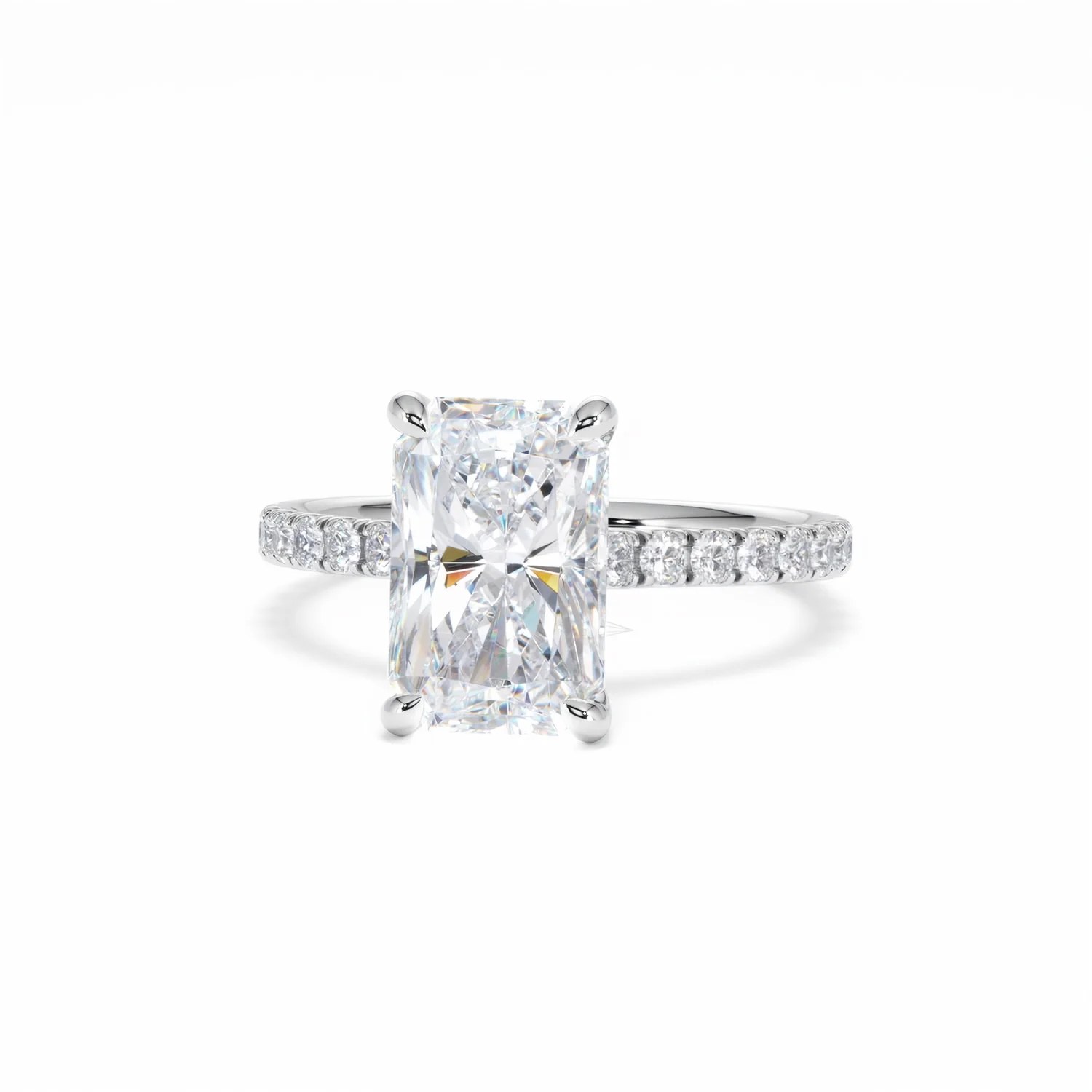 Amora Radiant 3.00ct Hidden Halo Lab Diamond Engagement Ring With Side Stones Set in 18K White Gold - Image 88