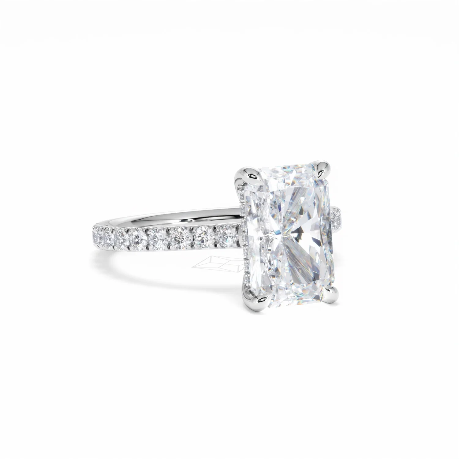 Amora Radiant 3.00ct Hidden Halo Lab Diamond Engagement Ring With Side Stones Set in Platinum - Image 15
