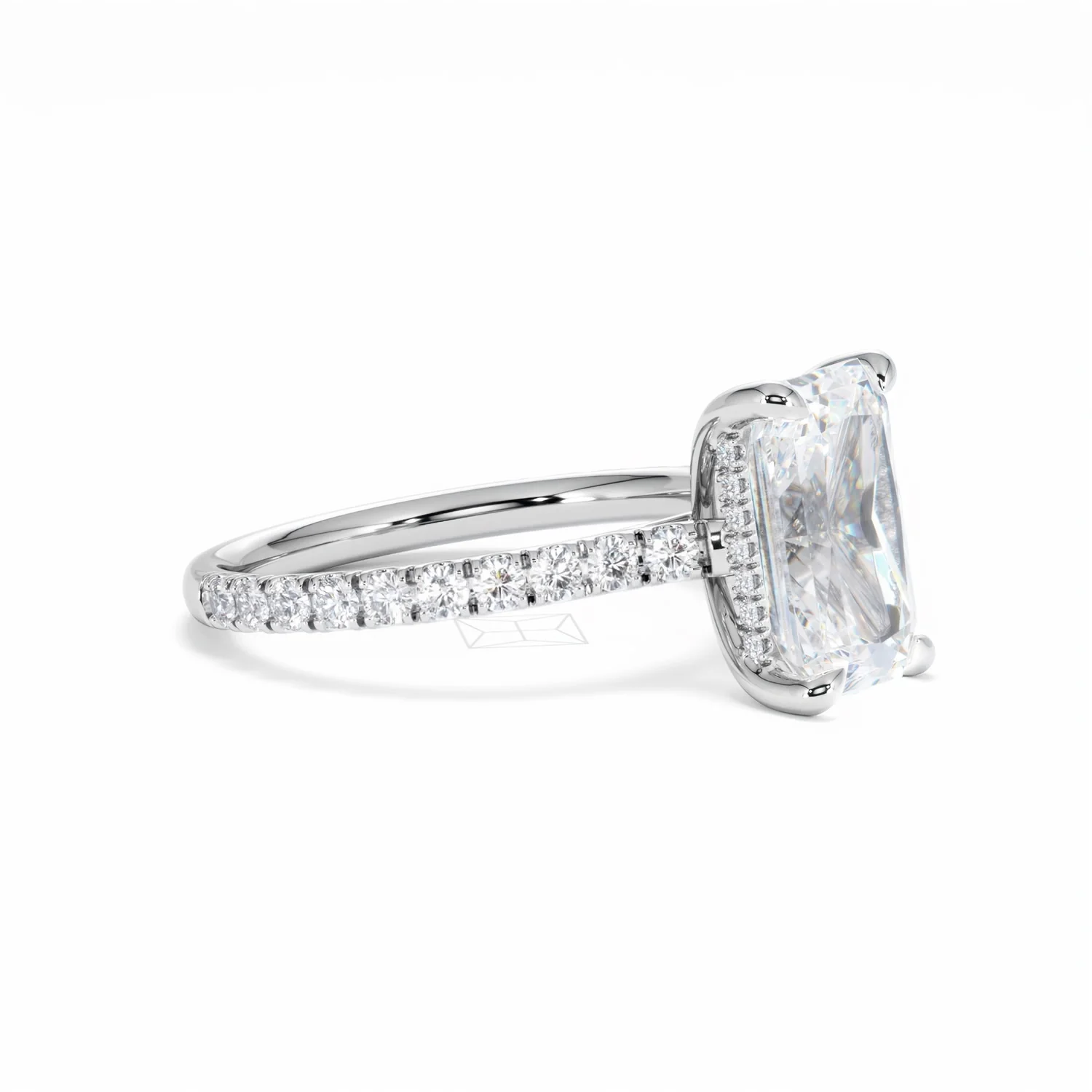 Amora Radiant 3.00ct Hidden Halo Lab Diamond Engagement Ring With Side Stones Set in Platinum - Image 22