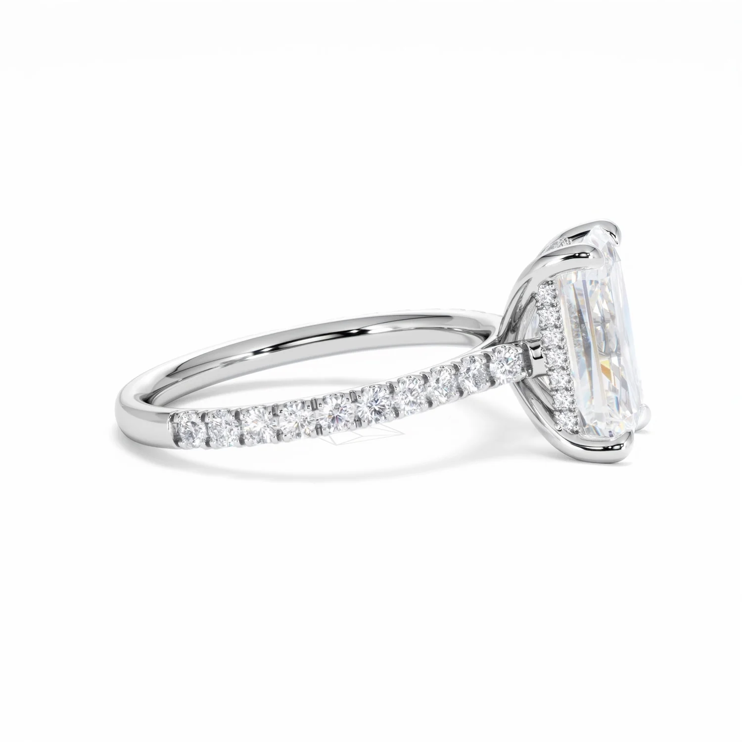 Amora Radiant 3.00ct Hidden Halo Lab Diamond Engagement Ring With Side Stones Set in Platinum - Image 27