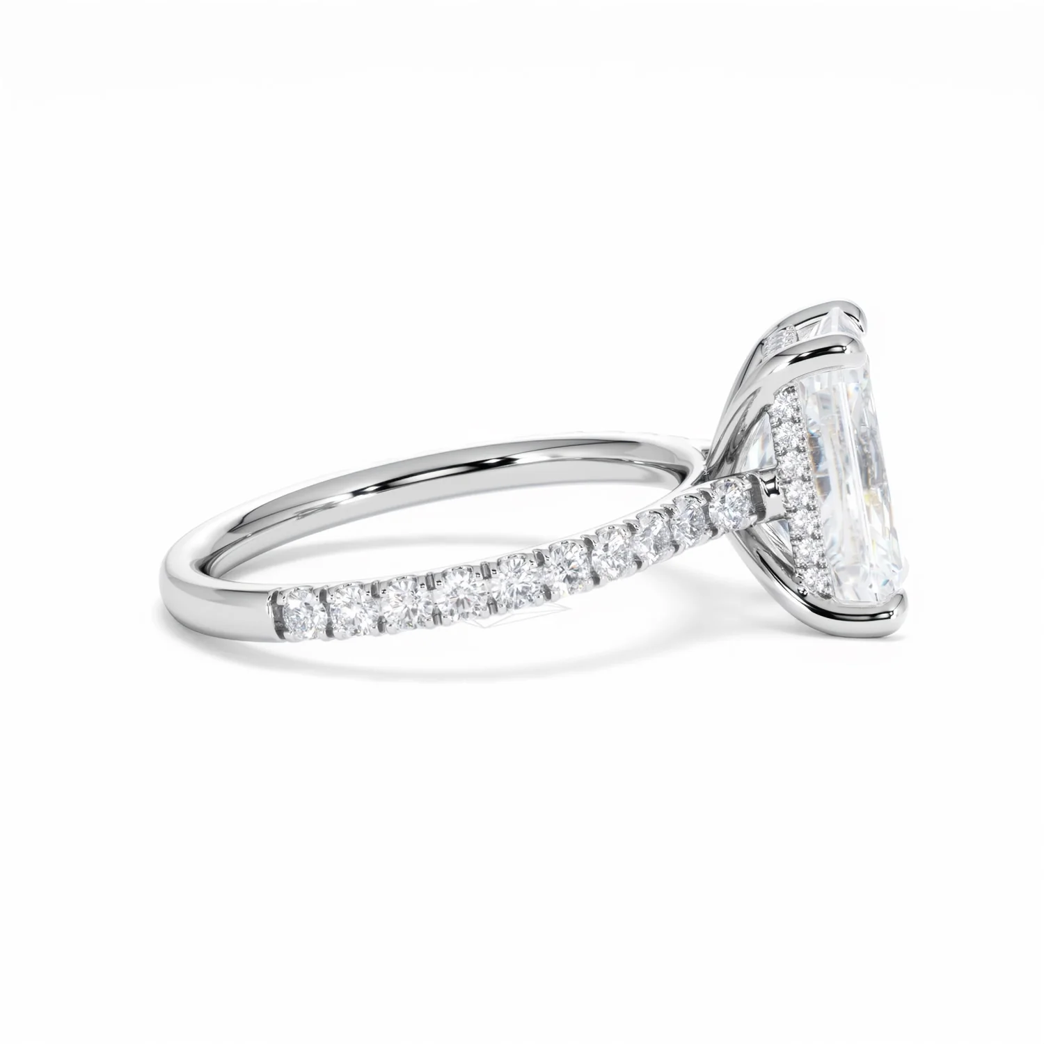 Amora Radiant 3.00ct Hidden Halo Lab Diamond Engagement Ring With Side Stones Set in Platinum - Image 29