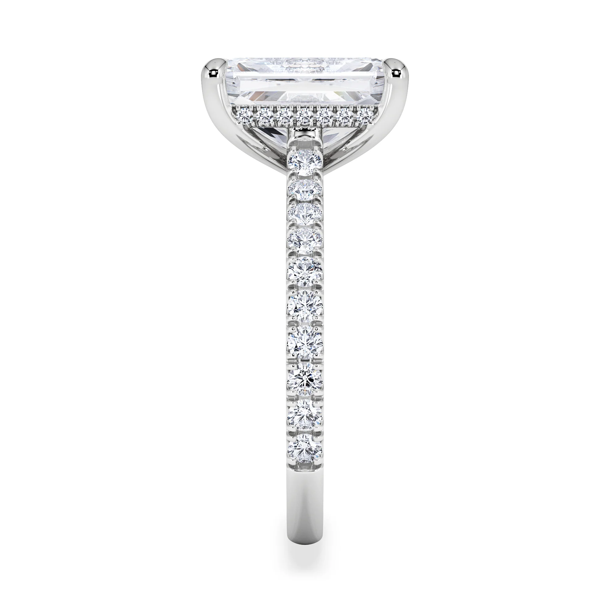 Amora Radiant 3.00ct Hidden Halo Lab Diamond Engagement Ring With Side Stones Set in Platinum - Image 5
