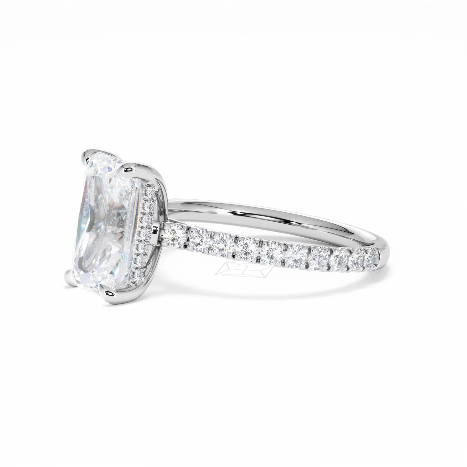 Amora Radiant 3.00ct Hidden Halo Lab Diamond Engagement Ring With Side Stones Set in Platinum - Image 77