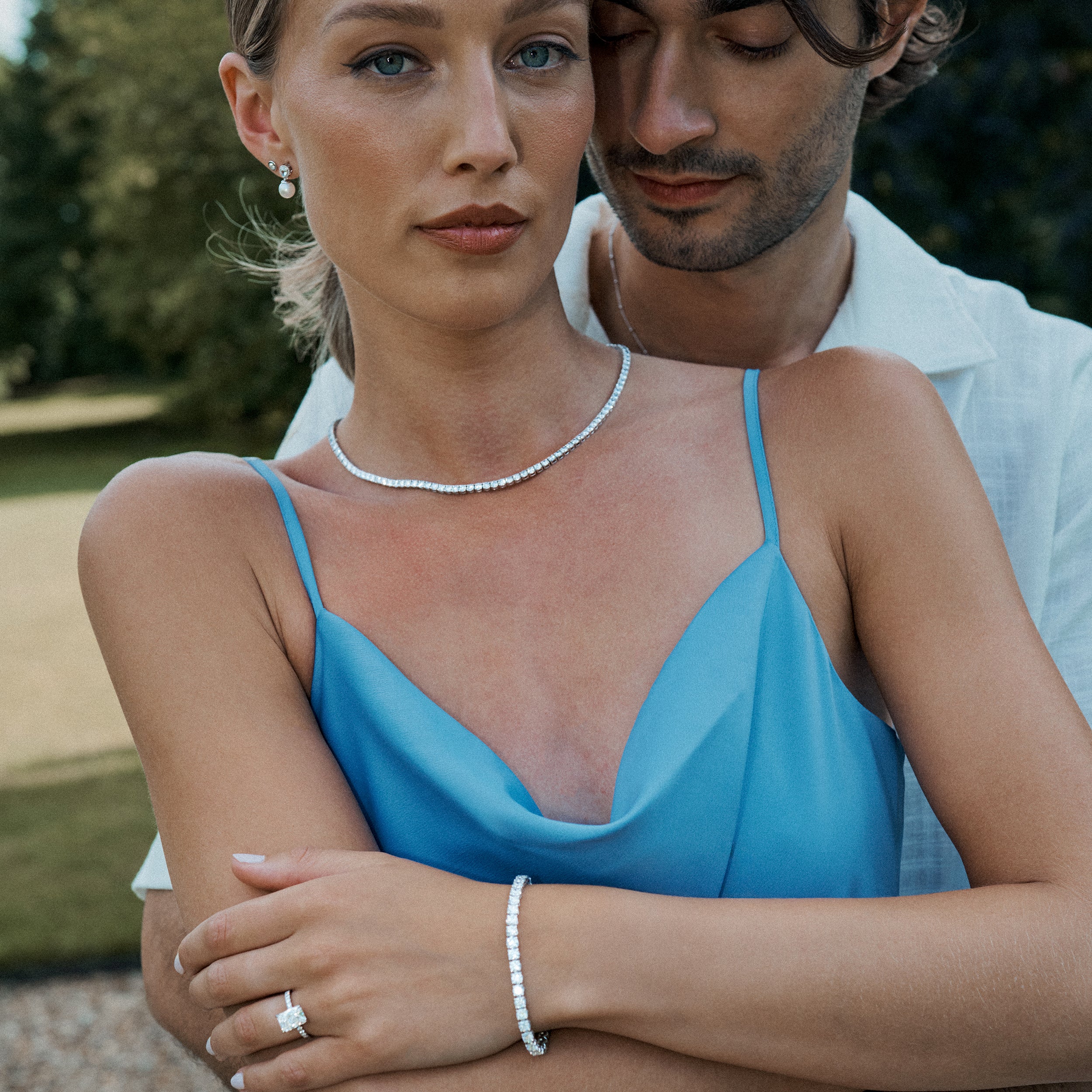 7.5mm Pearl Blue Topaz and Diamond Stellato Earrings in 9K White Gold - Image 6