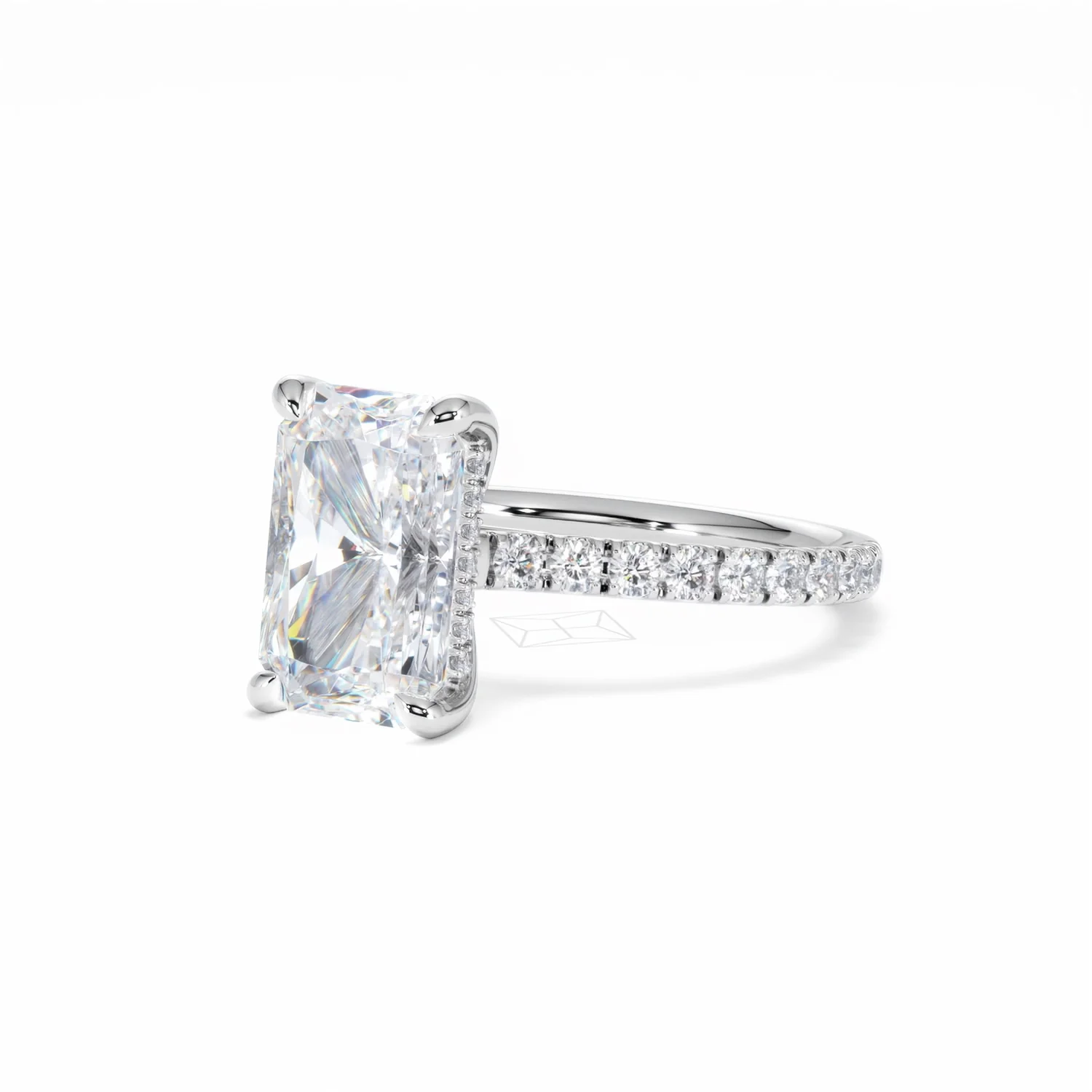 Amora Radiant 3.00ct Hidden Halo Lab Diamond Engagement Ring With Side Stones Set in Platinum - Image 83