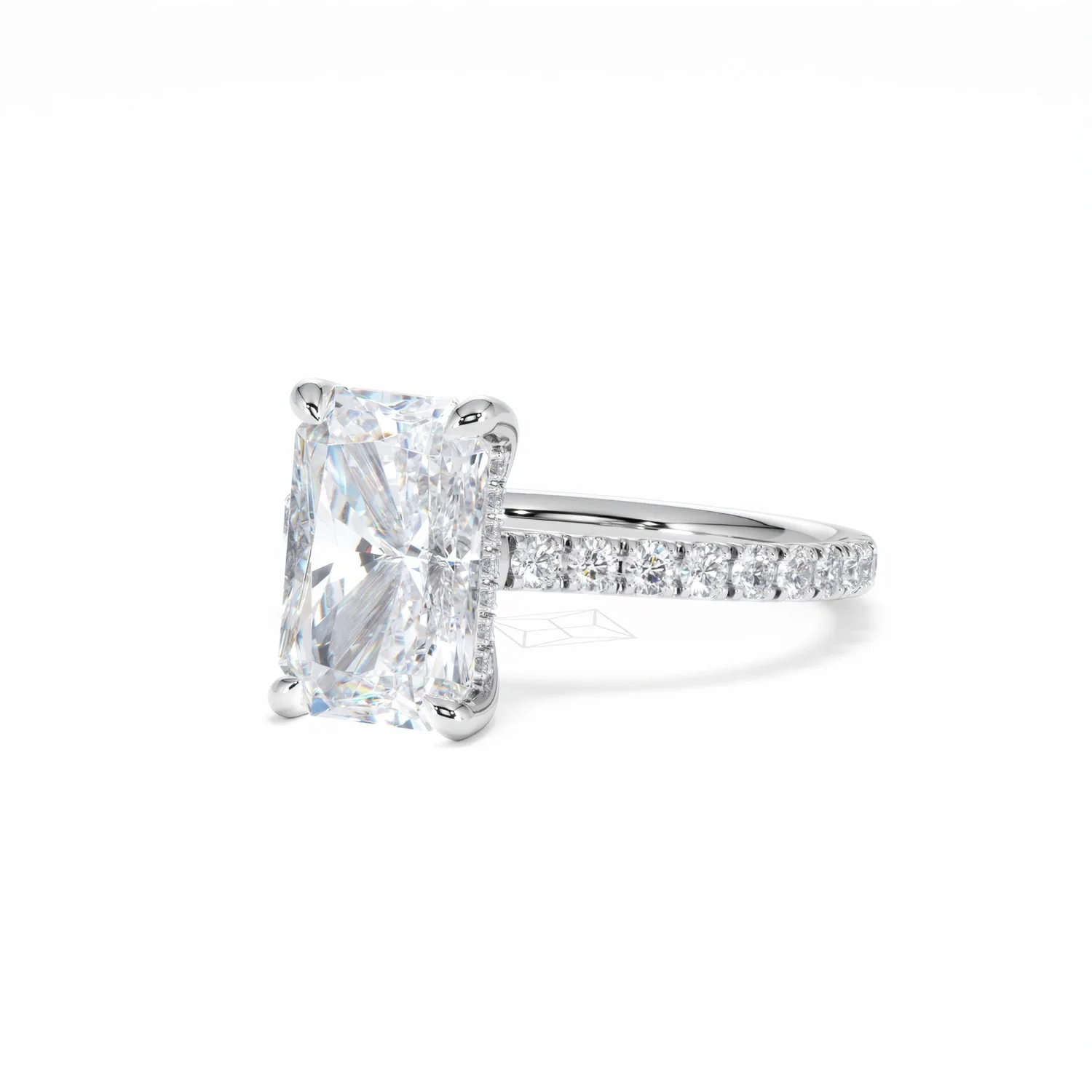 Amora Radiant 3.00ct Hidden Halo Lab Diamond Engagement Ring With Side Stones Set in Platinum - Image 84
