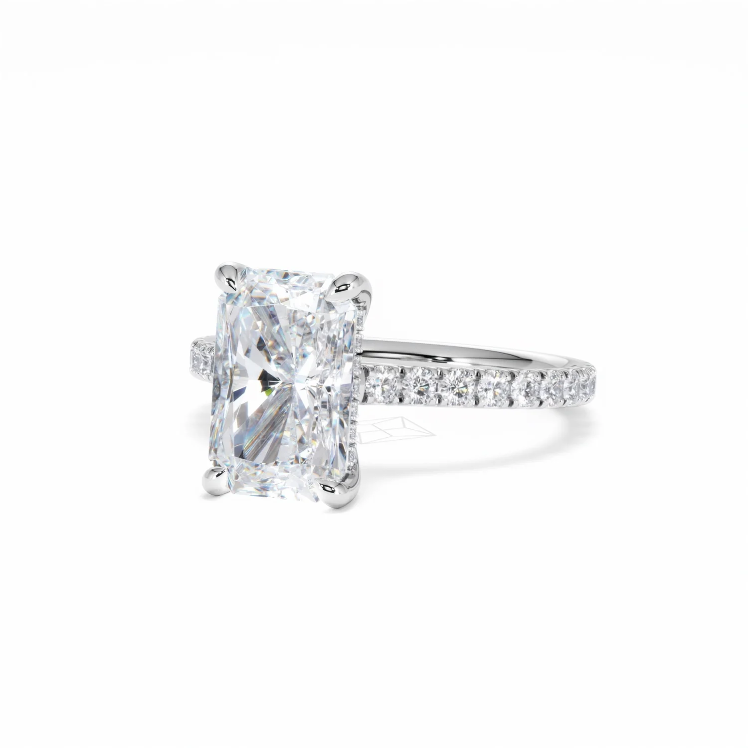 Amora Radiant 3.00ct Hidden Halo Lab Diamond Engagement Ring With Side Stones Set in Platinum - Image 85
