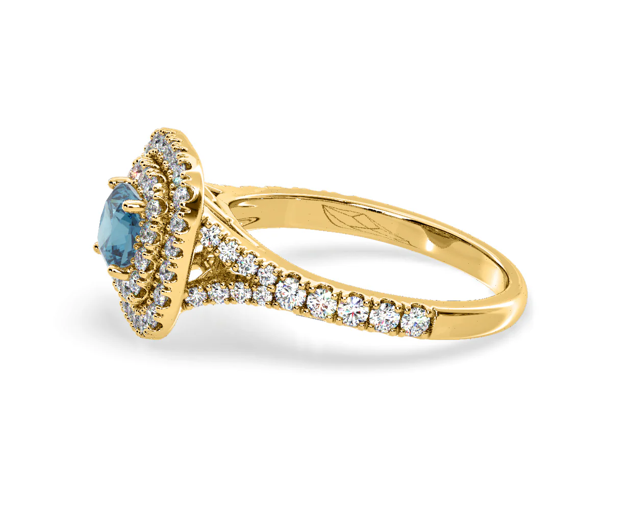 Anastasia Blue Lab Diamond 1.30ct Halo Ring in 18K Yellow Gold - Elara Collection - Image 24