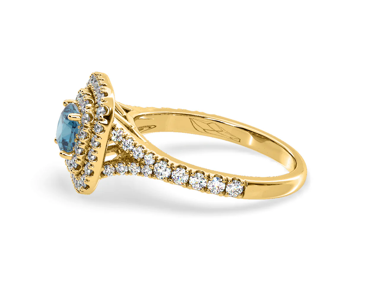 Anastasia Blue Lab Diamond 1.30ct Halo Ring in 18K Yellow Gold - Elara Collection - Image 25