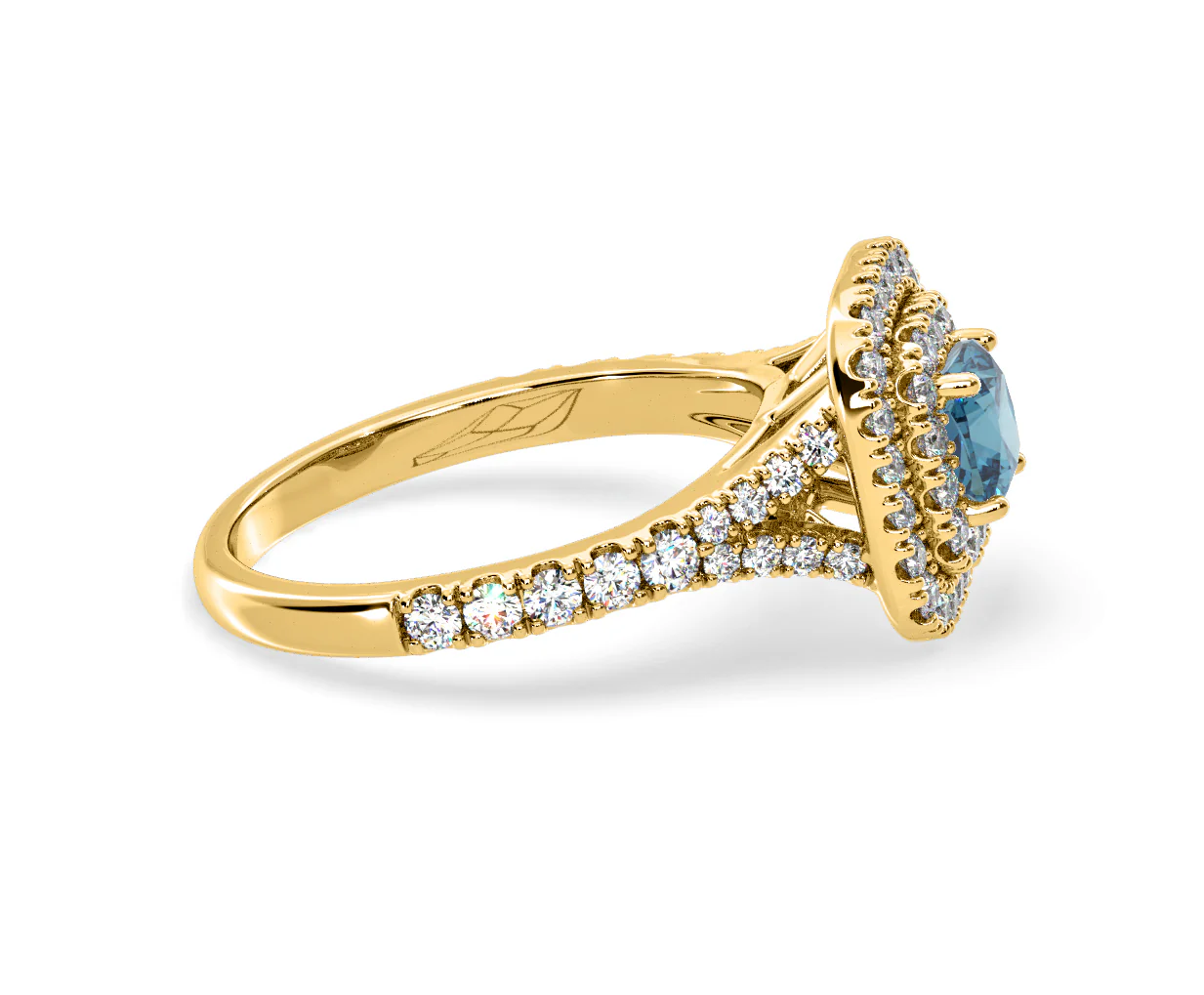 Anastasia Blue Lab Diamond 1.30ct Halo Ring in 18K Yellow Gold - Elara Collection - Image 68