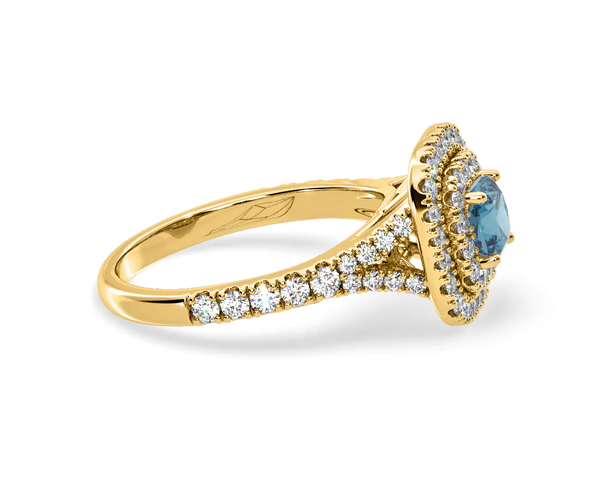 Anastasia Blue Lab Diamond 1.30ct Halo Ring in 18K Yellow Gold - Elara Collection - Image 69