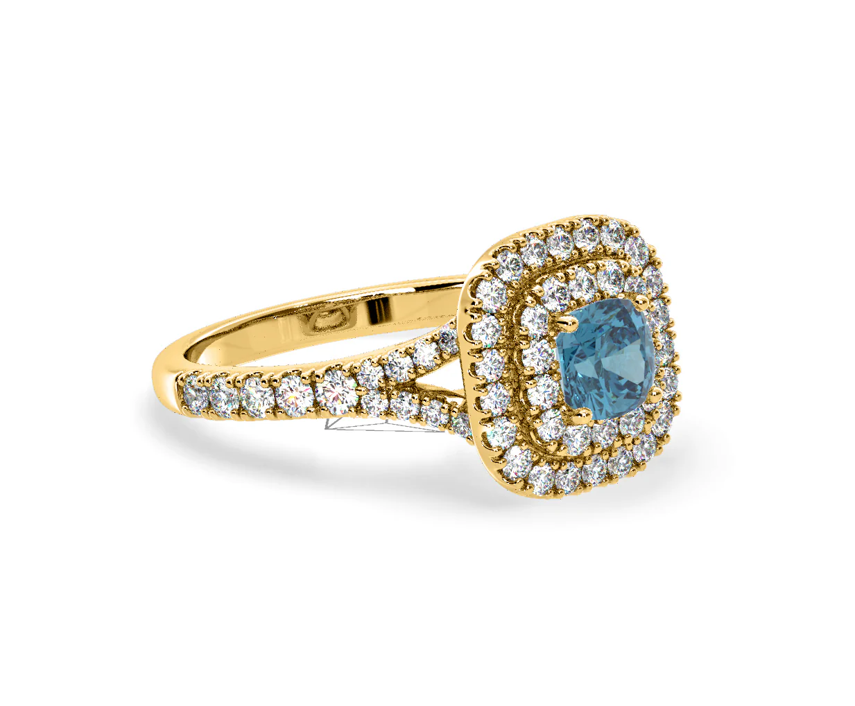Anastasia Blue Lab Diamond 1.30ct Halo Ring in 18K Yellow Gold - Elara Collection - Image 77