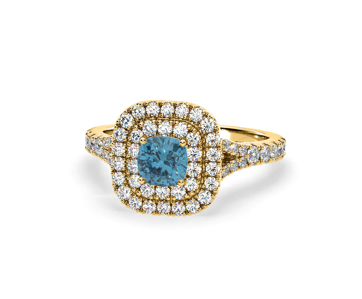 Anastasia Blue Lab Diamond 1.30ct Halo Ring in 18K Yellow Gold - Elara Collection - Image 9