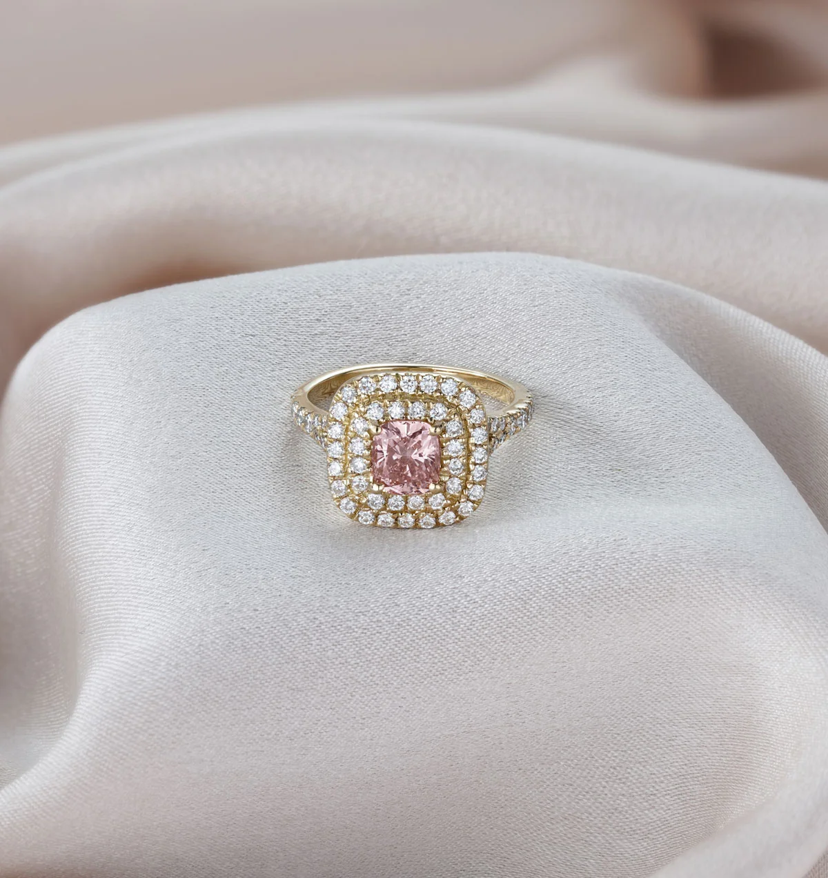 Anastasia Pink Lab Diamond 1.65ct Halo Ring in 18K Yellow Gold - Elara Collection - Image 5