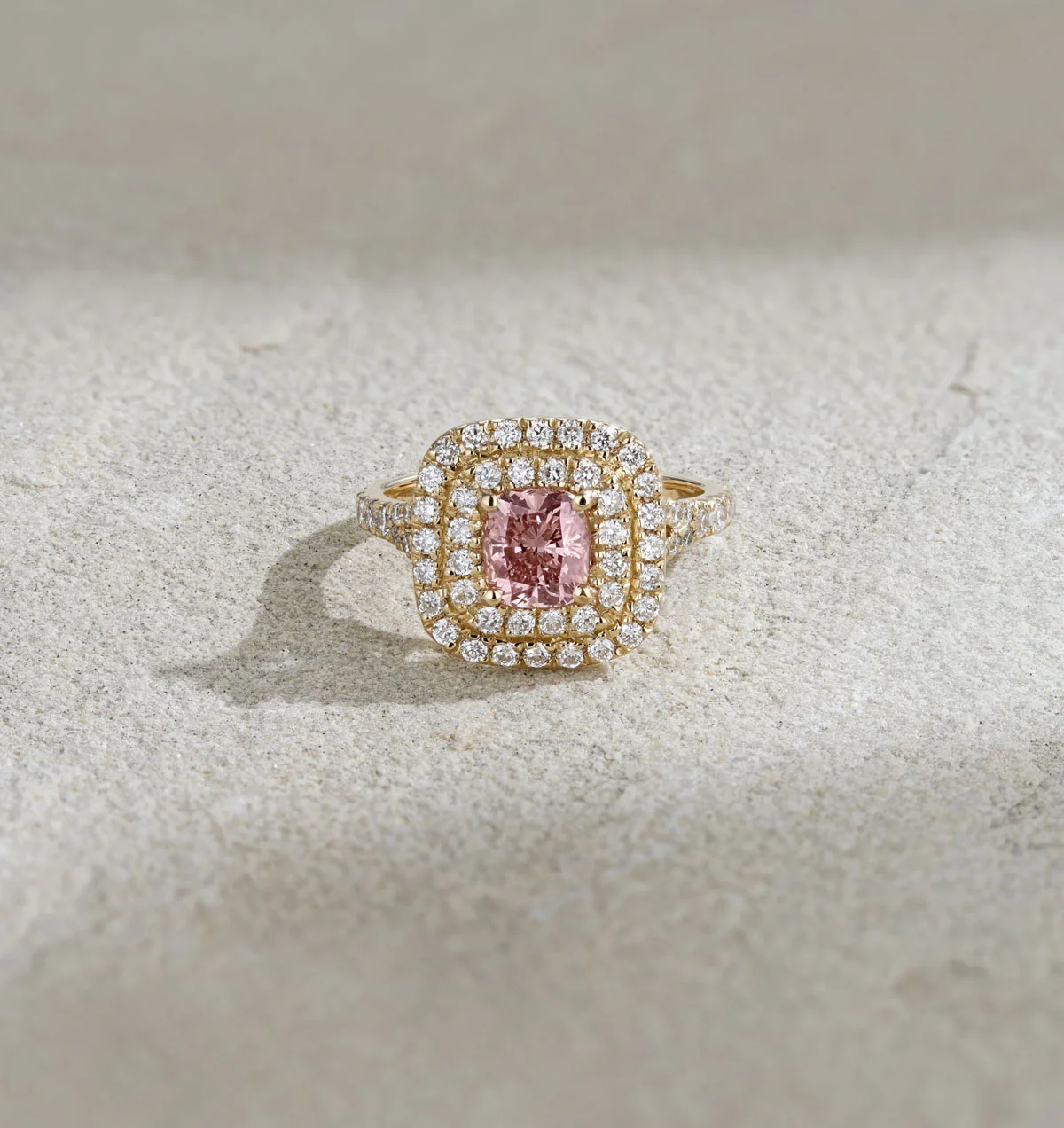 Anastasia Pink Lab Diamond 1.65ct Halo Ring in 18K Yellow Gold - Elara Collection - Image 6