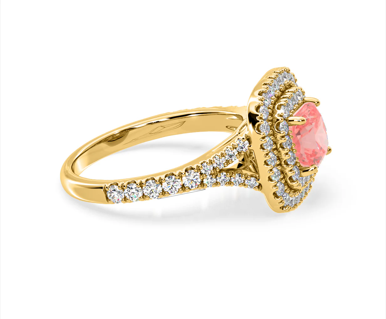 Anastasia Pink Lab Diamond 1.65ct Halo Ring in 18K Yellow Gold - Elara Collection - Image 71