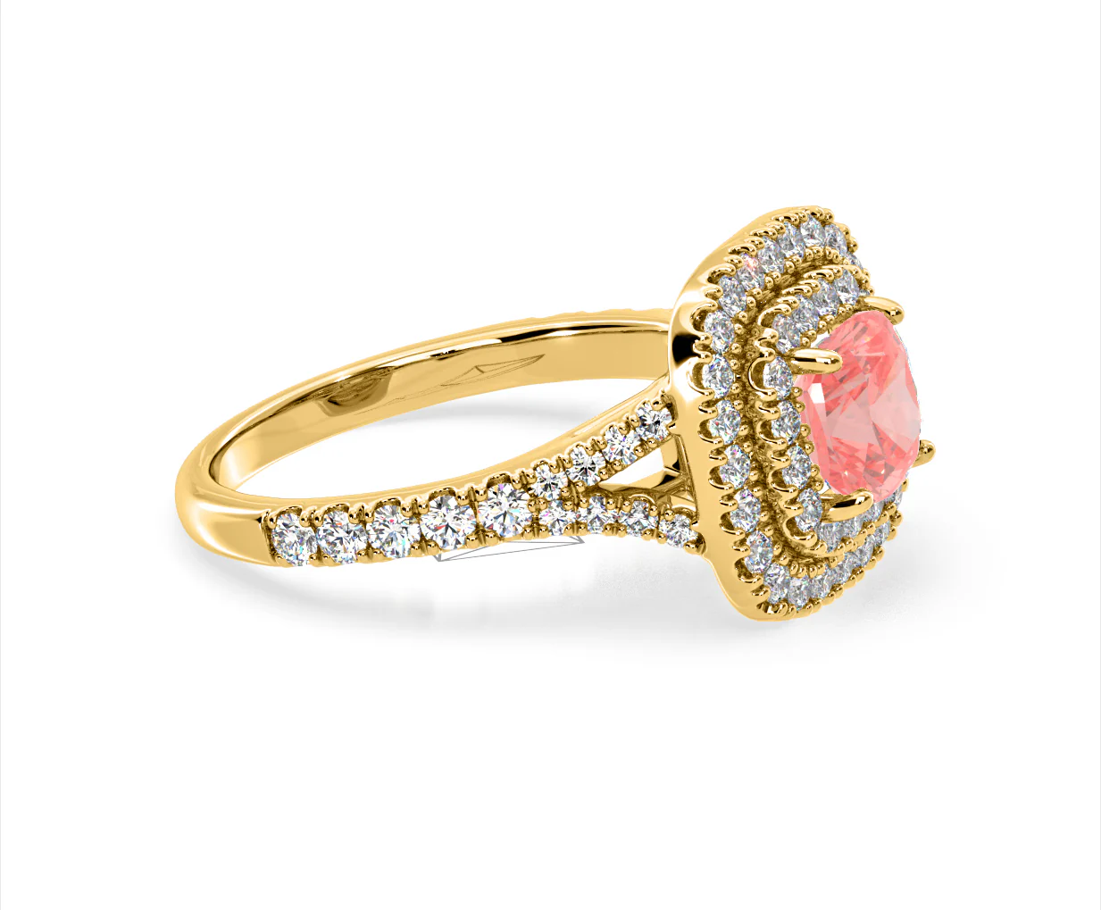Anastasia Pink Lab Diamond 1.65ct Halo Ring in 18K Yellow Gold - Elara Collection - Image 73