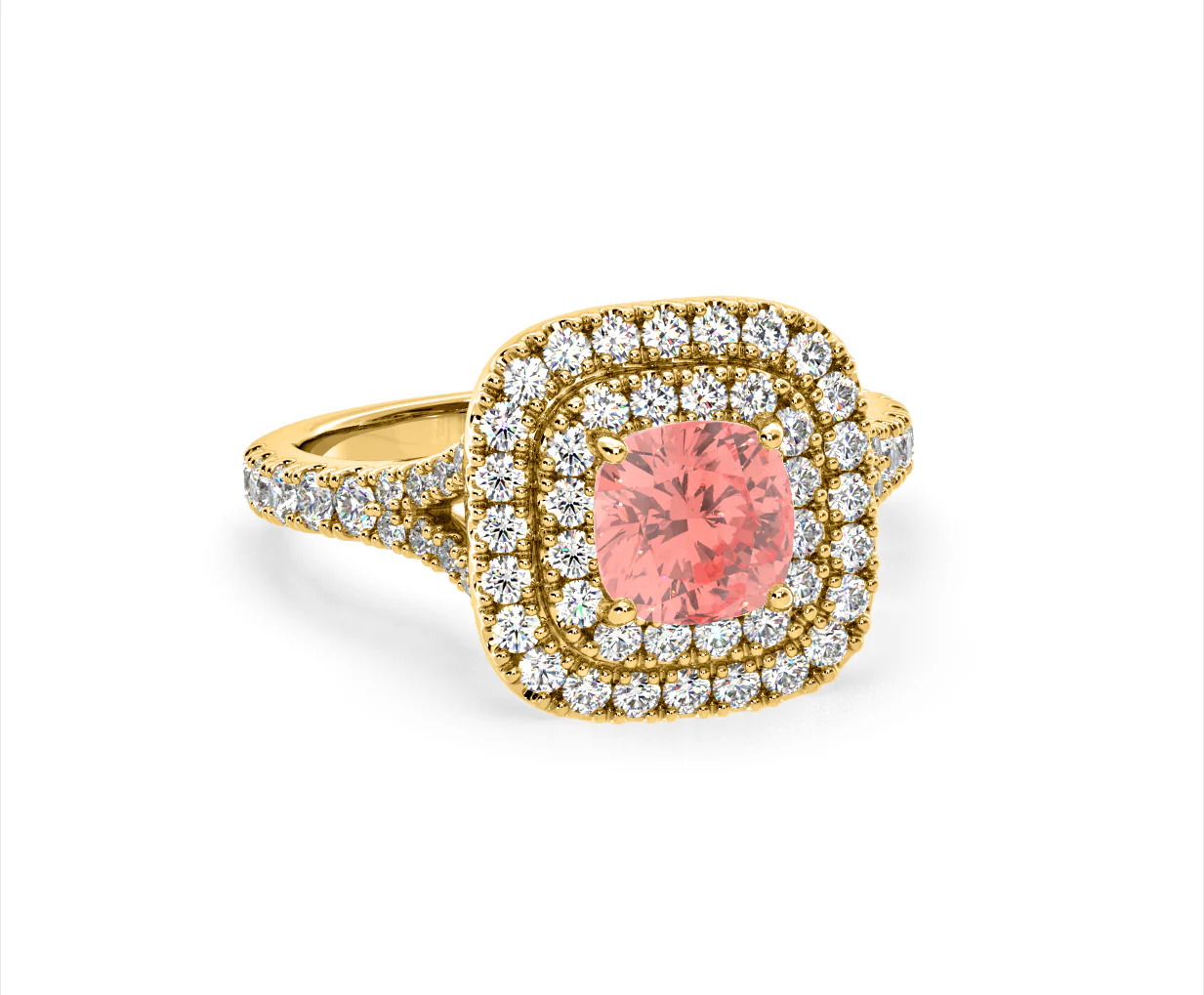 Anastasia Pink Lab Diamond 1.65ct Halo Ring in 18K Yellow Gold - Elara Collection - Image 84