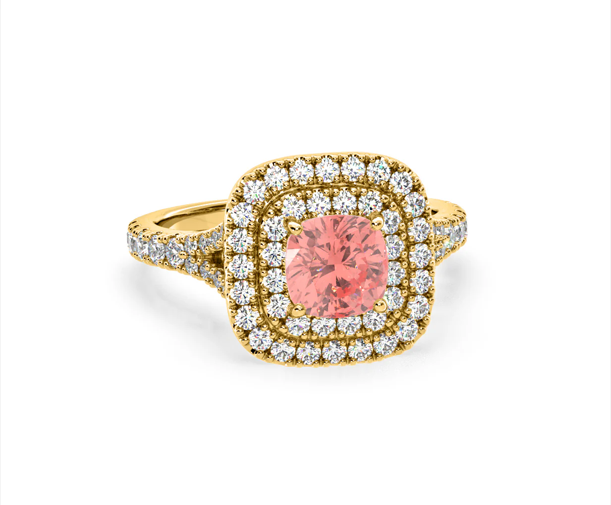 Anastasia Pink Lab Diamond 1.65ct Halo Ring in 18K Yellow Gold - Elara Collection - Image 85