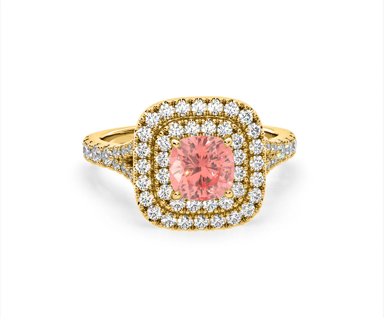 Anastasia Pink Lab Diamond 1.65ct Halo Ring in 18K Yellow Gold - Elara Collection - Image 86