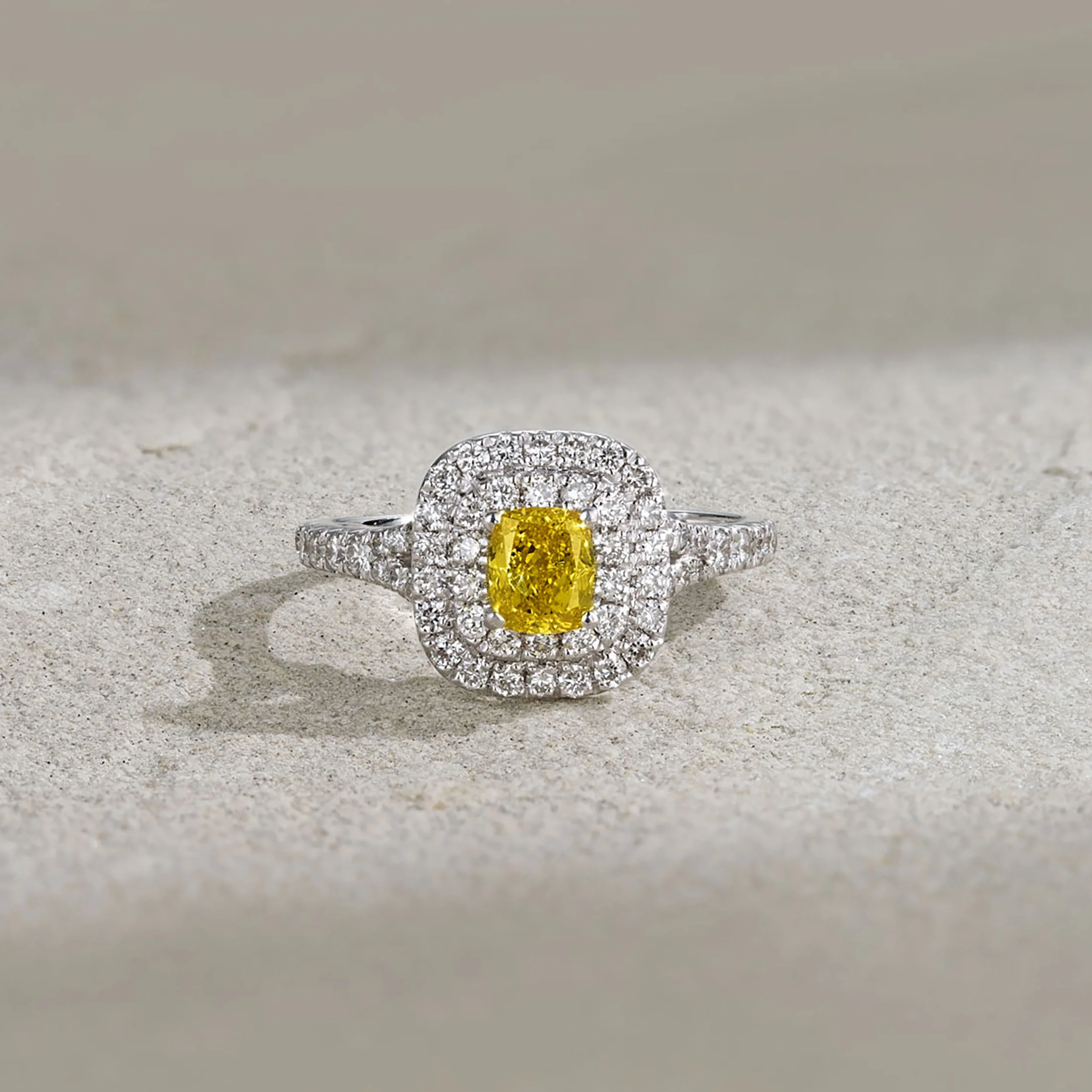 Anastasia Yellow Lab Diamond 1.30ct Halo Ring in 18K White Gold - Elara Collection - Image 5