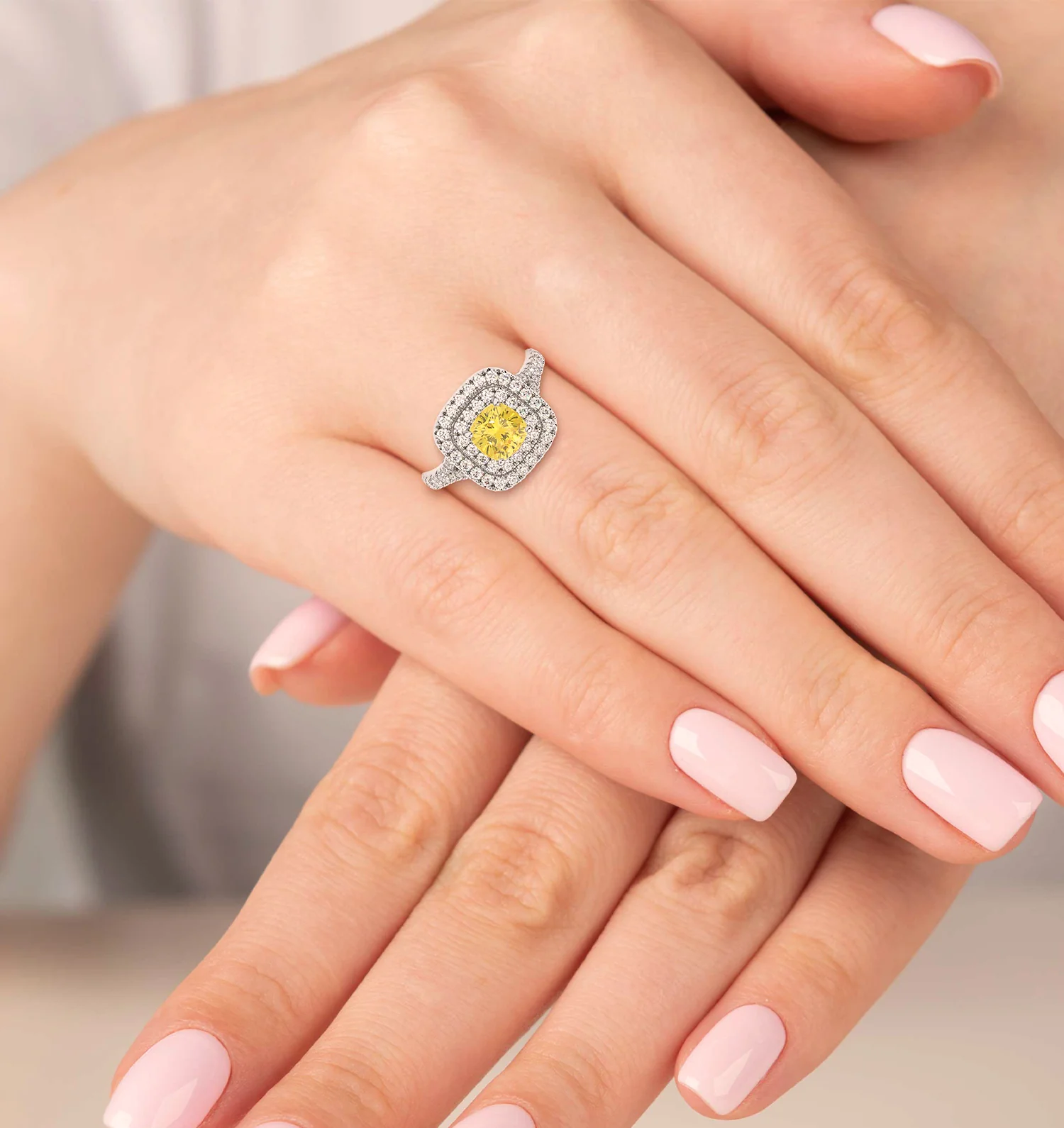 Anastasia Yellow Lab Diamond 1.65ct Halo Ring in Platinum - Elara Collection - Image 4