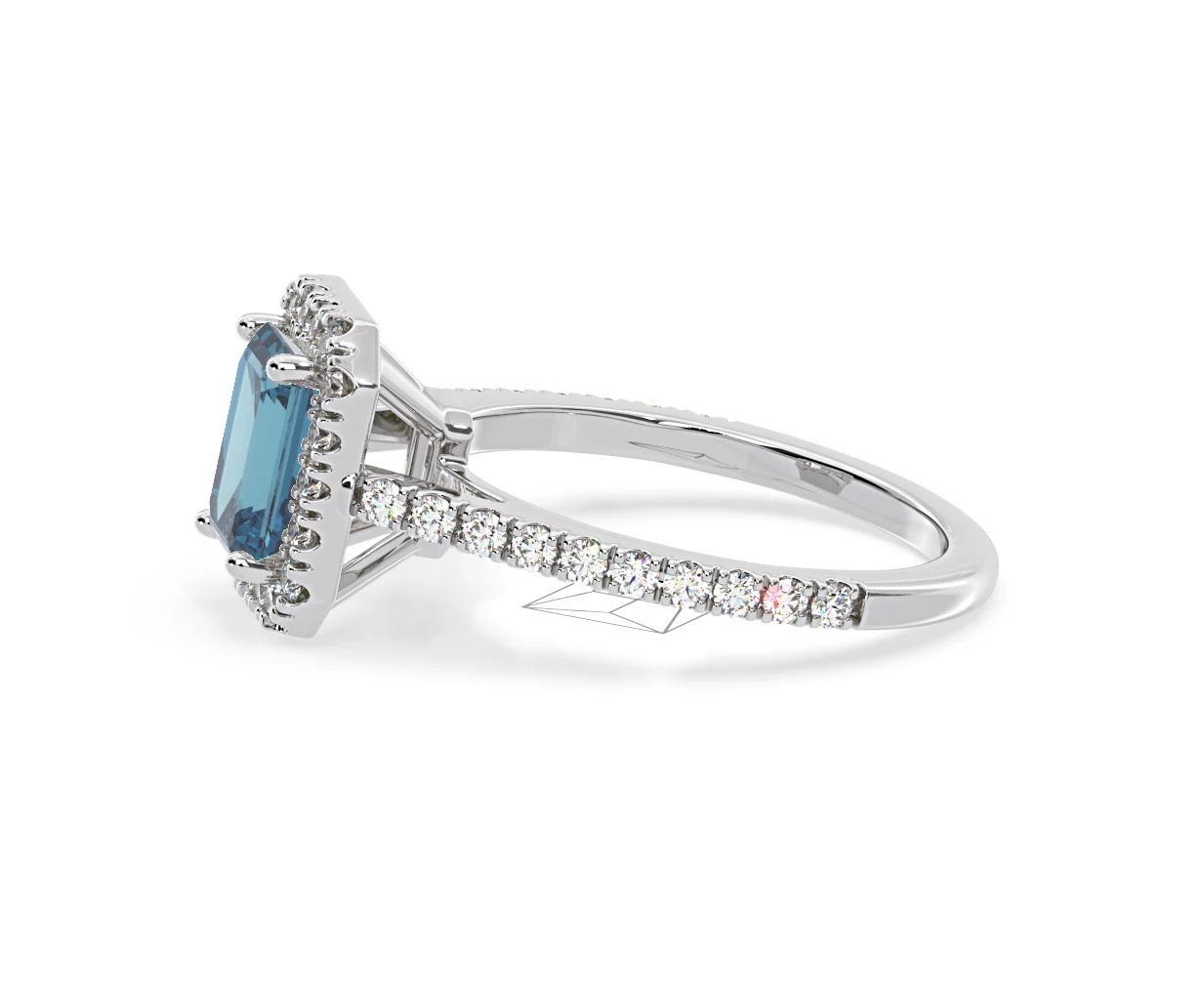 Annabelle Blue Lab Diamond 1.65ct Emerald Cut Halo Ring in 18K White Gold - Elara Collection - Image 24