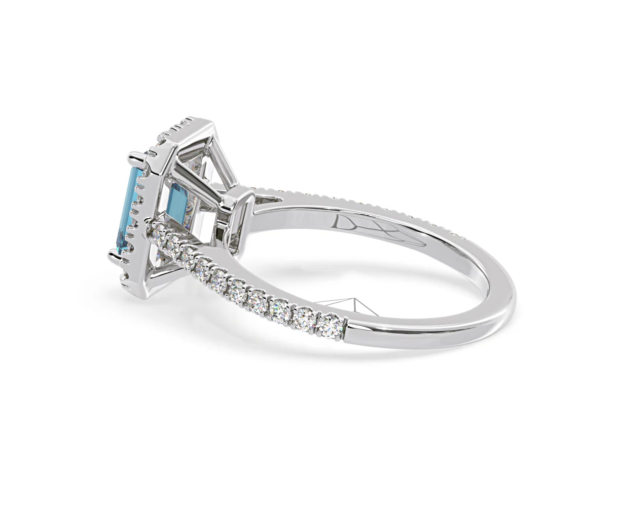 Annabelle Blue Lab Diamond 1.65ct Emerald Cut Halo Ring in 18K White Gold - Elara Collection - Image 32