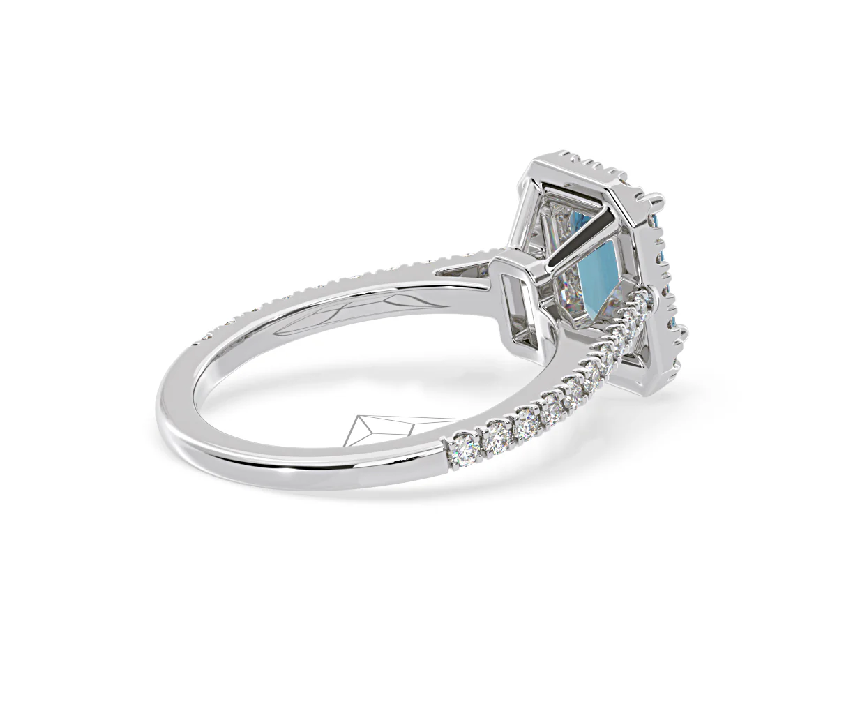 Annabelle Blue Lab Diamond 1.65ct Emerald Cut Halo Ring in 18K White Gold - Elara Collection - Image 58