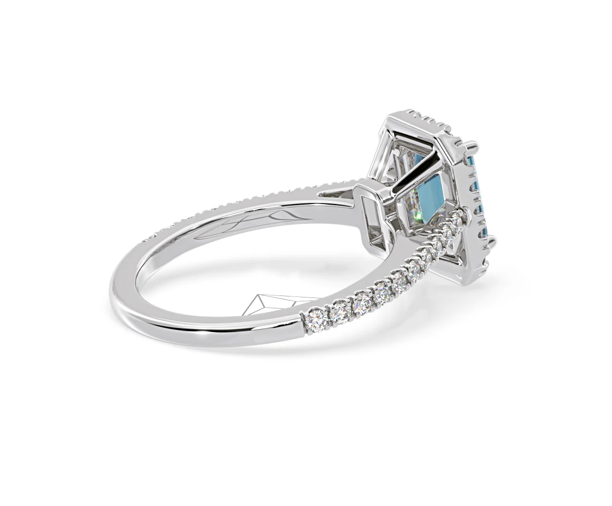 Annabelle Blue Lab Diamond 1.65ct Emerald Cut Halo Ring in 18K White Gold - Elara Collection - Image 59