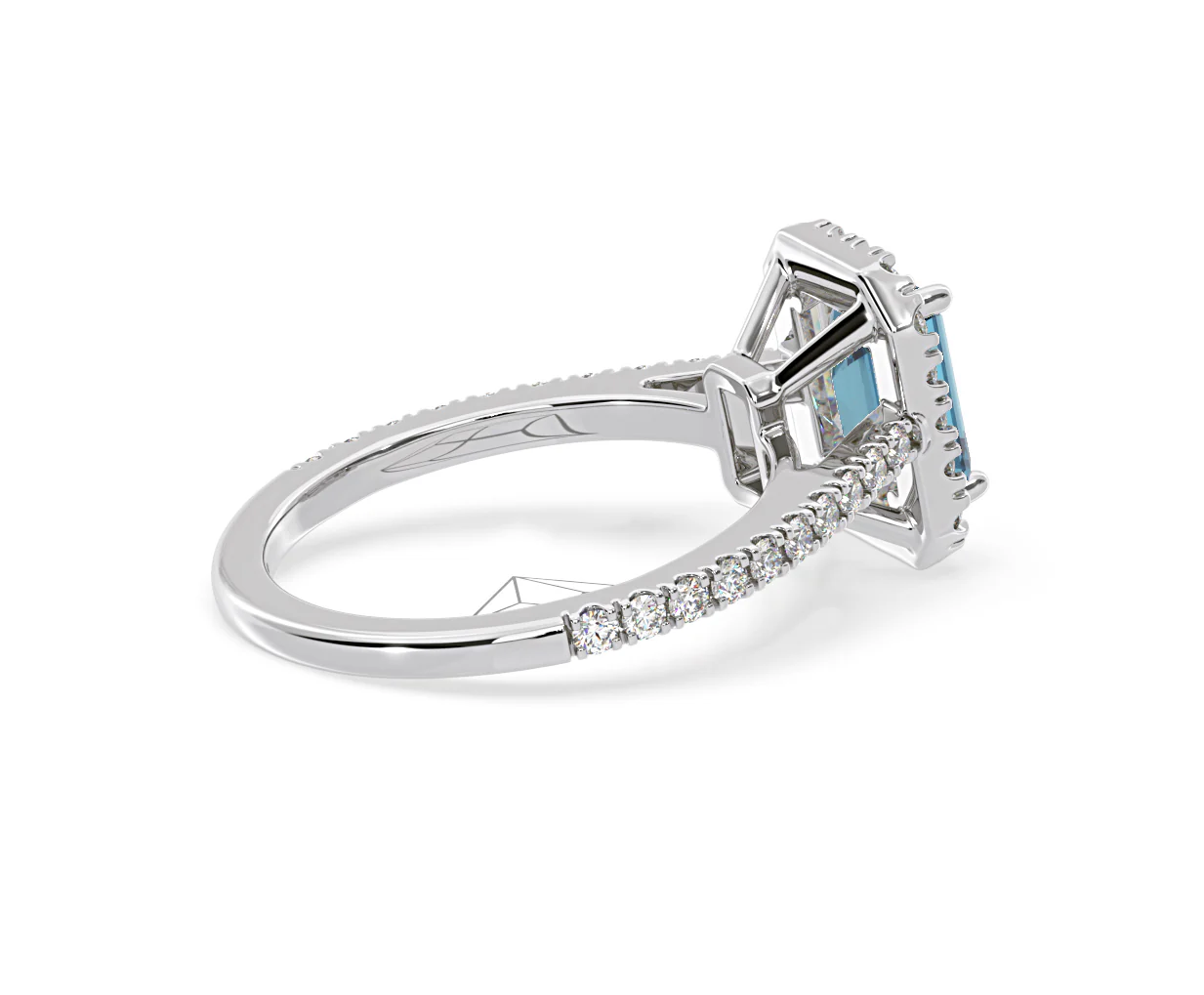 Annabelle Blue Lab Diamond 1.65ct Emerald Cut Halo Ring in 18K White Gold - Elara Collection - Image 60