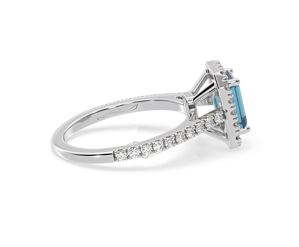 Annabelle Blue Lab Diamond 1.65ct Emerald Cut Halo Ring in 18K White Gold - Elara Collection - Image 64